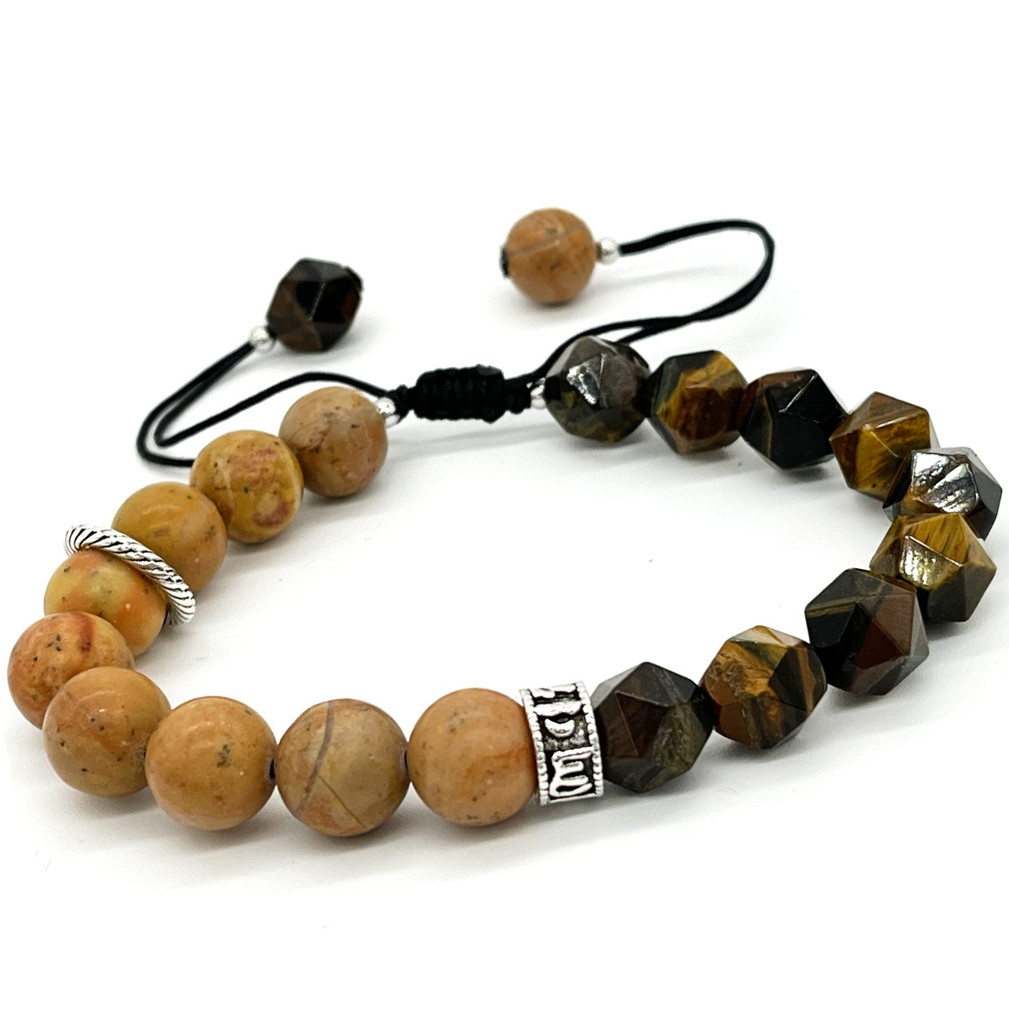 Natural Gemstone Beads Bracelets for Men - Brown Tiger Eye Adjustable 7-9 Inch, Semi-Precious Stone Chakra Healing Grounding Bracelet for Meditation, Anxiety Relief & Spiritual Wellness - Perfect for Yoga, Mindfulness Practice and Daily Wear