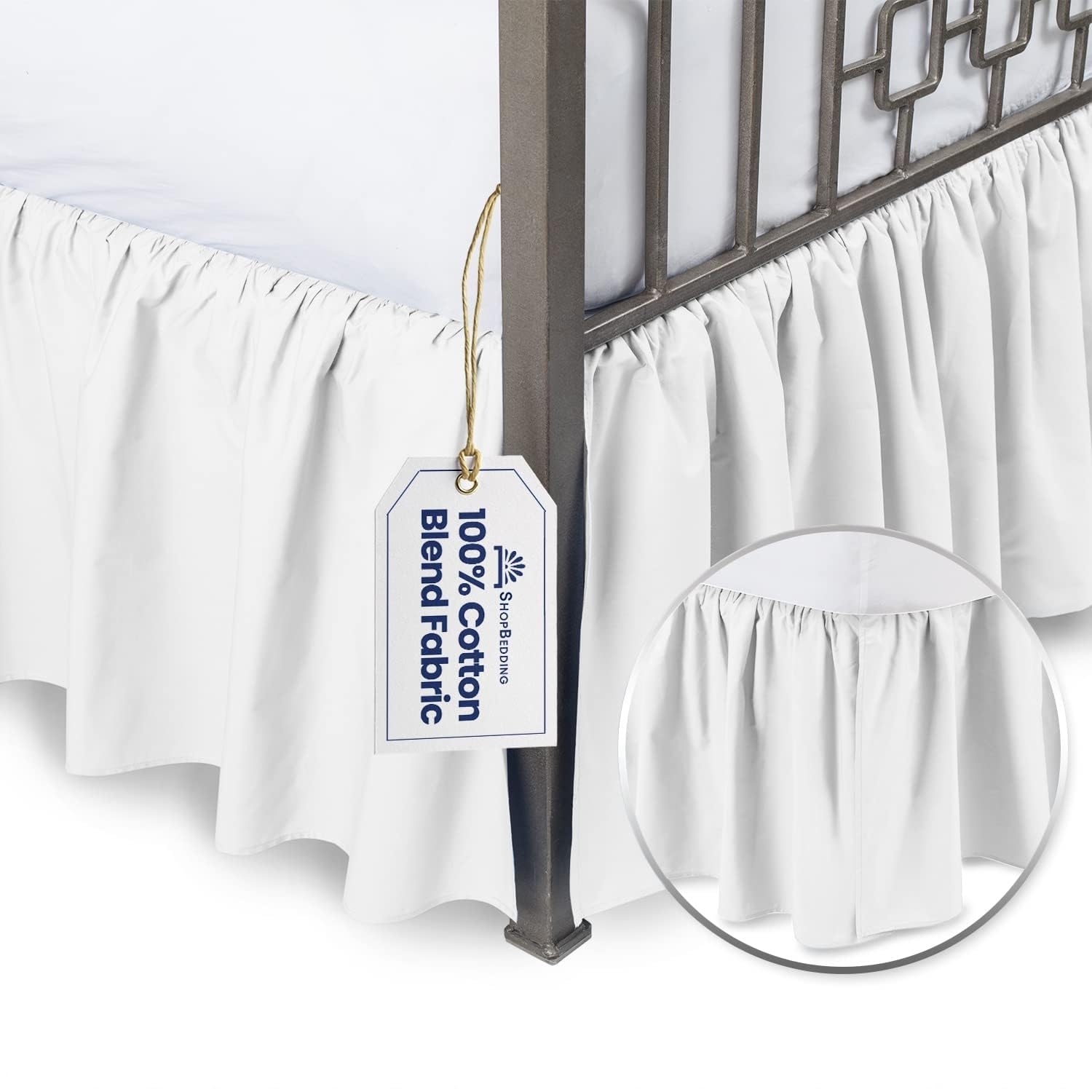 SHOPBEDDING White Queen Bed Skirt - 18 Inch Drop Split Corner Cotton Blend Ruffled Bed Skirting | Dust Ruffle for Queen Size Bed & Platform | Machine Washable | Perfect for Guest Rooms, Master Bedrooms & Hotel Styling