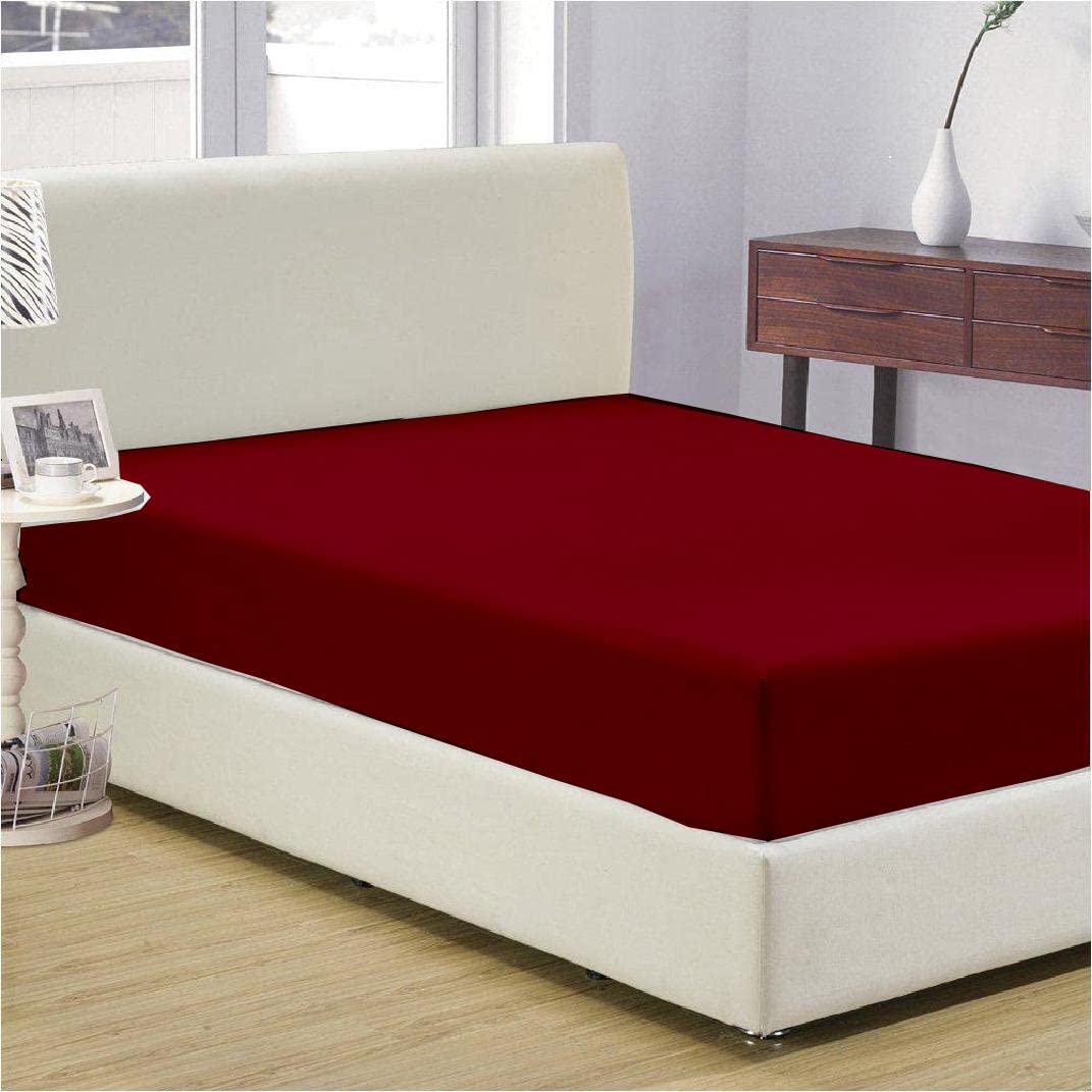 MD Home Decor Full Fitted Sheet - 12 Inch Deep Pocket, Extra Soft Wrinkle-Free Cotton Bed Sheet - Burgundy Solid Color - Perfect for Guest Rooms, Dorms & Cozy Bedrooms