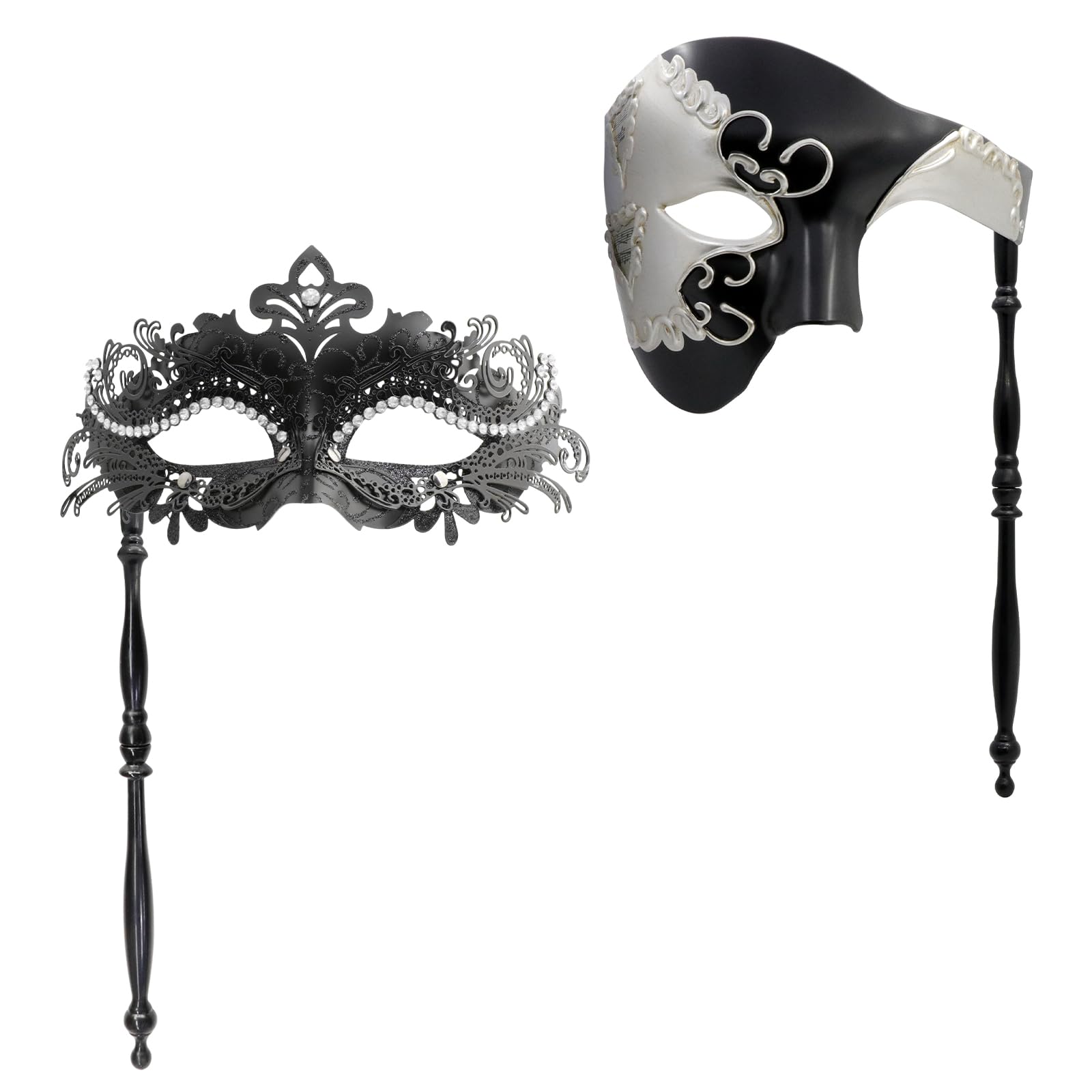 Venetian Masquerade Masks Set for Couples - Handheld Party Costume Accessory for Women & Men | Perfect for Balls & Costume Parties