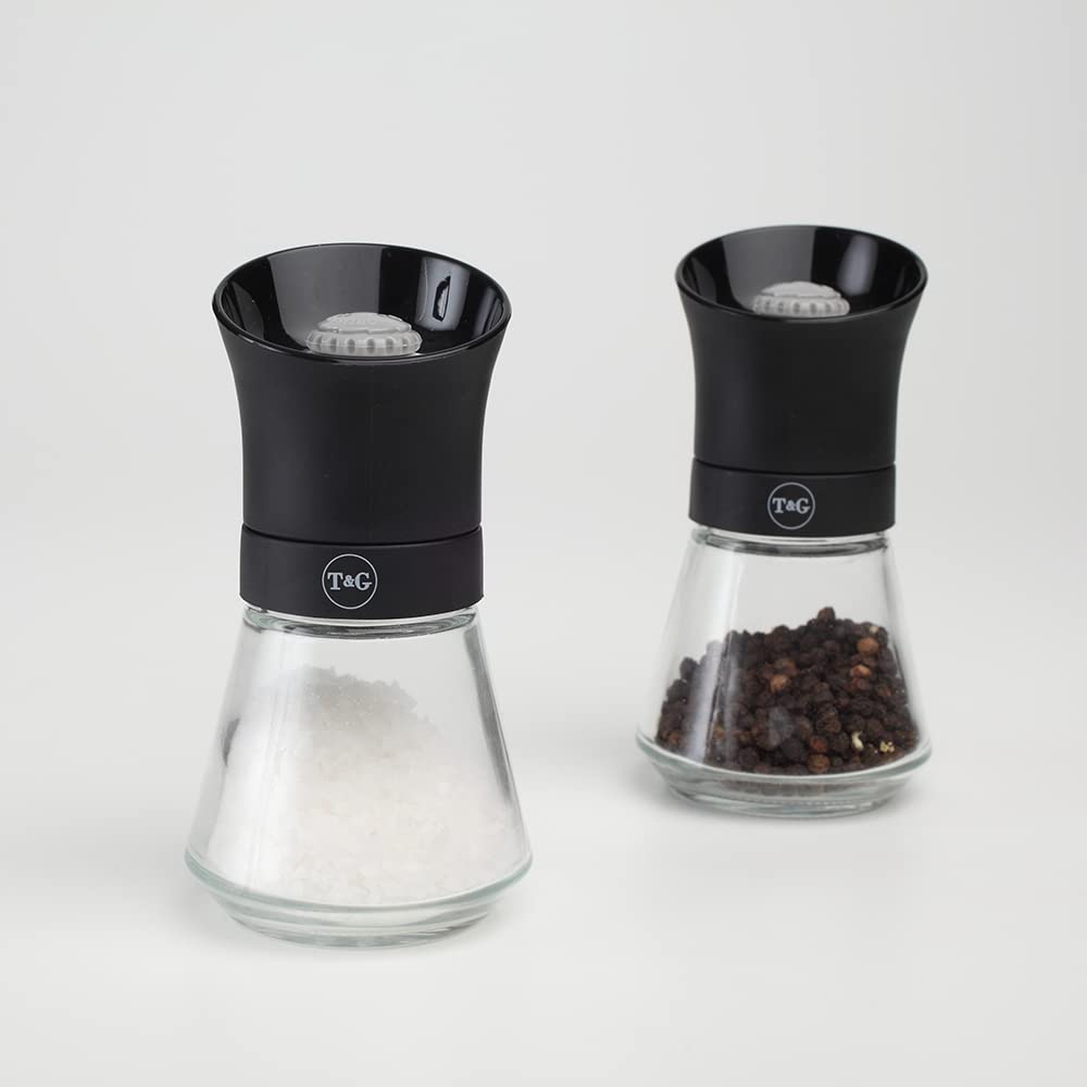 Premium CrushGrind Tip Top Salt Mill - 12.5cm Adjustable Ceramic Grinder with Glass Base (Black) | Coarse to Fine Seasoning Shaker | Perfect for Kitchen, Dining Table & Gourmet Cooking