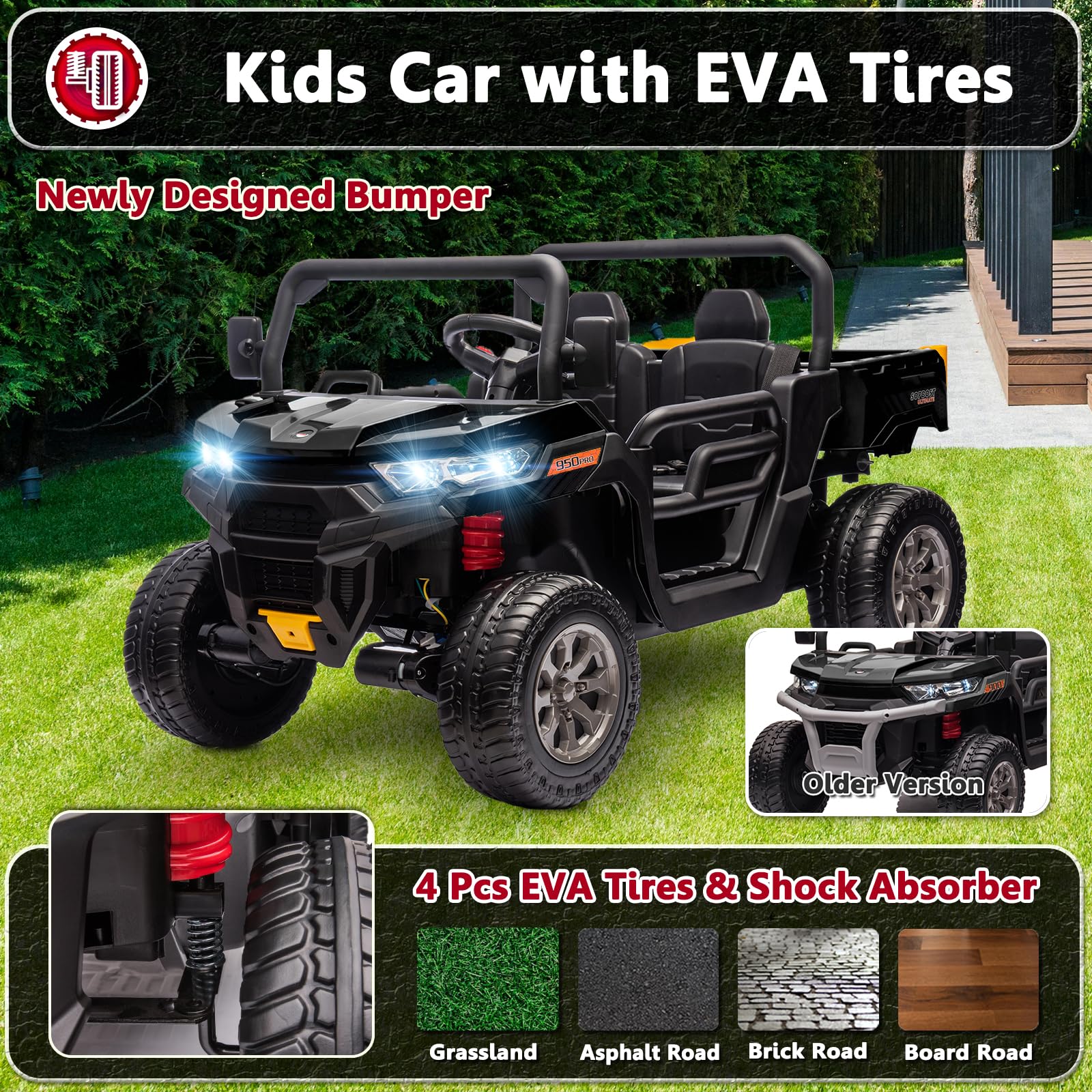 24V 2-Seater Electric Ride-On Toy Car for Kids with Remote Control, Dump Bed, 4WD, EVA Tires & Music - Perfect for Outdoor Play, Backyard Fun & Birthday Gifts (Black)