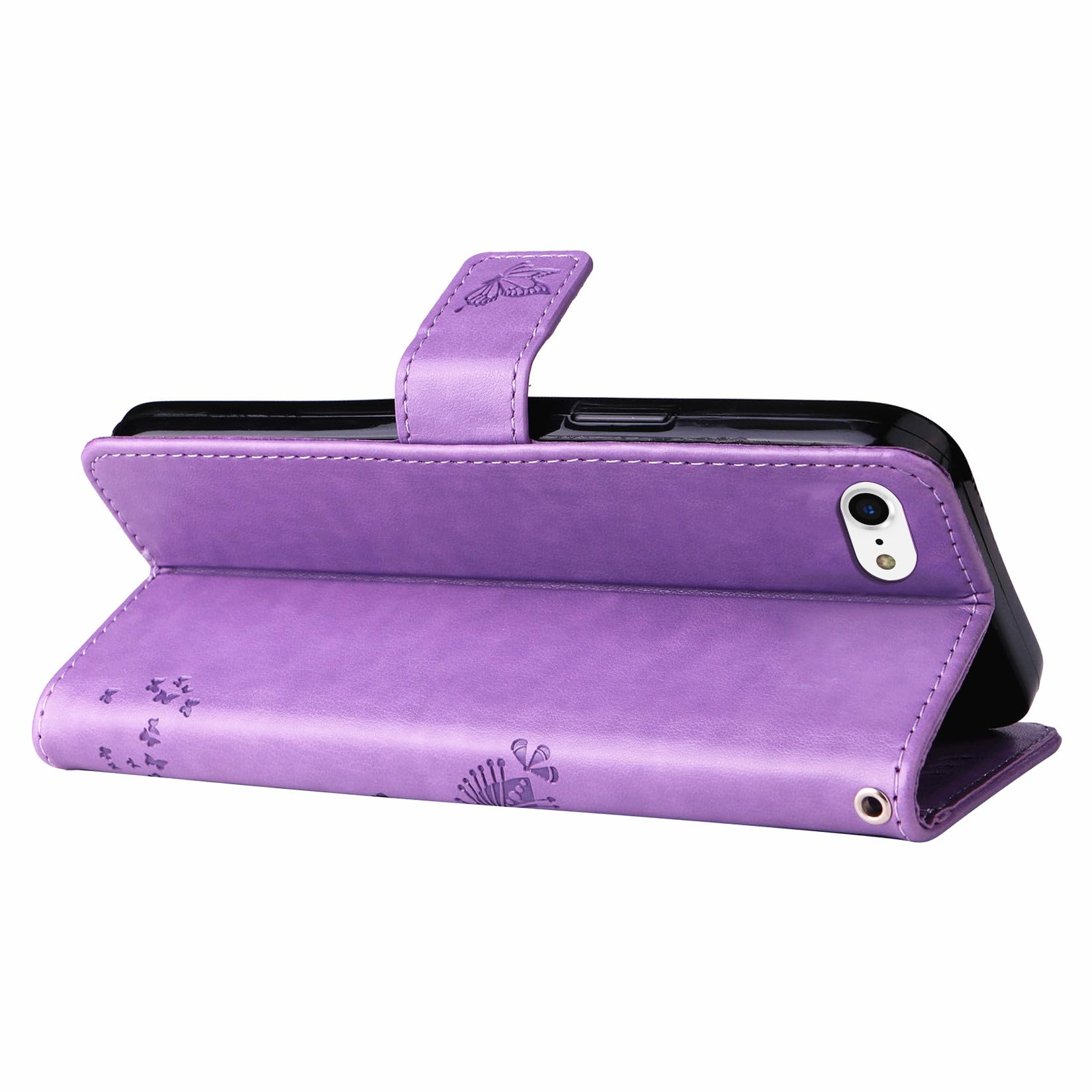 Premium Leather Wallet Case for iPhone SE 2022/2020 & iPhone 8/7 - Magnetic Flip Cover with Card Slots, Shockproof Protection & Stand Feature (Purple) | Perfect for Business Travel, Daily Commute & Hands-Free Viewing