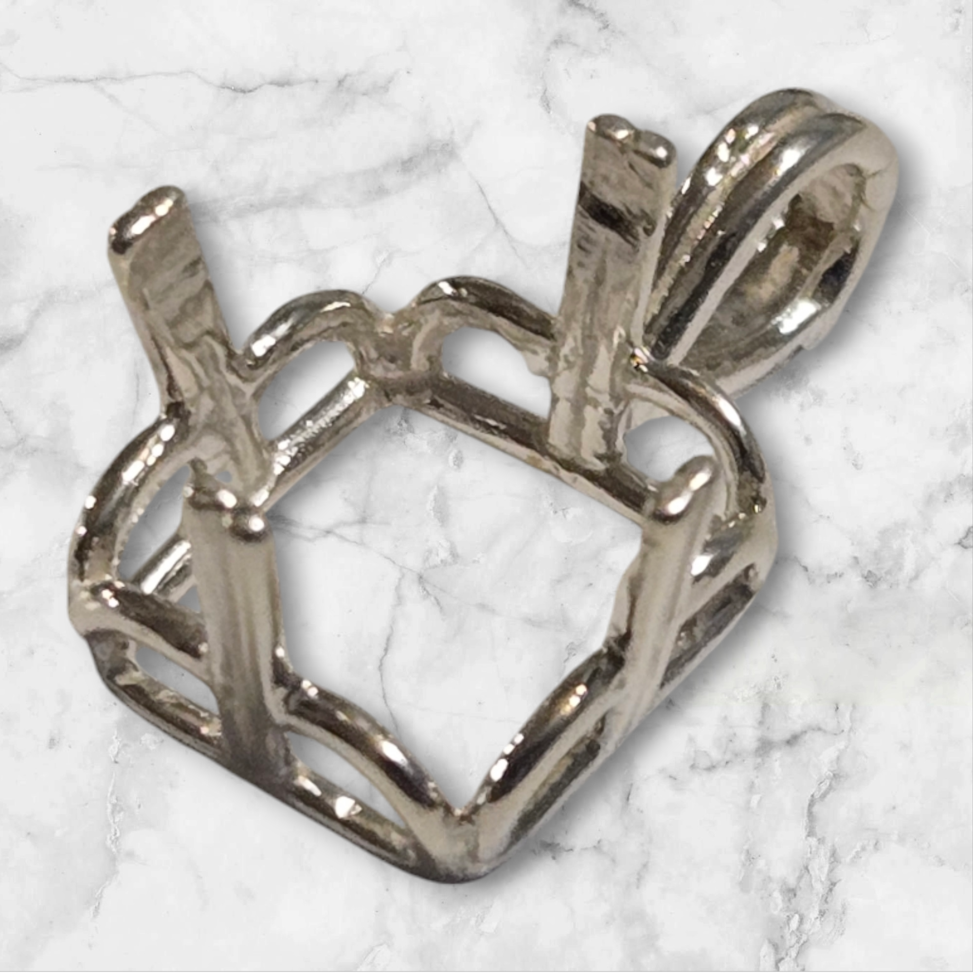Solid Sterling Silver or 14kt Gold 10mm 14mm Square 4 Prong Pendant Setting - Handcrafted in USA | Perfect for Jewelry Making, DIY Necklace & Custom Engagement Ring Designs