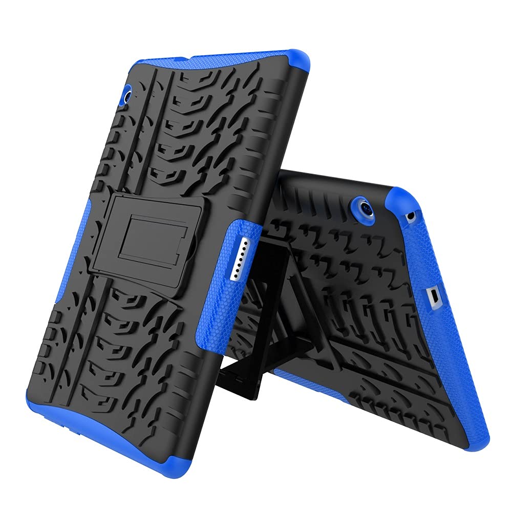Huawei MediaPad T3 10 Inch Shockproof Tablet Case - Durable TPU+PC Protective Cover with Folding Stand Handle | Tire Texture Design | Dark Blue | Perfect for Work, Travel & Home Entertainment