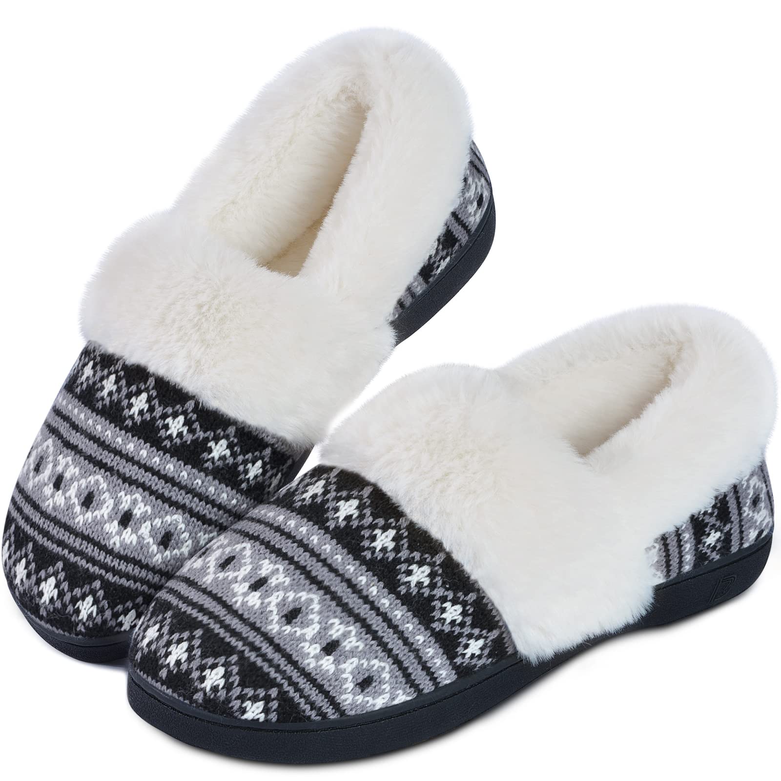 Women's Memory Foam Slippers with Faux Fur Lining - Non-Slip Indoor/Outdoor House Shoes for Women - Cozy Nordic Style Home & Garden Comfort for Winter, Lounge, Spa & Travel