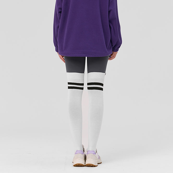 Double Line Over Knee Socks for Women - Fashionable Thigh High Stockings with Non-Slip Silicone Band - Perfect for Outfits, Cosplay & Winter Warmth