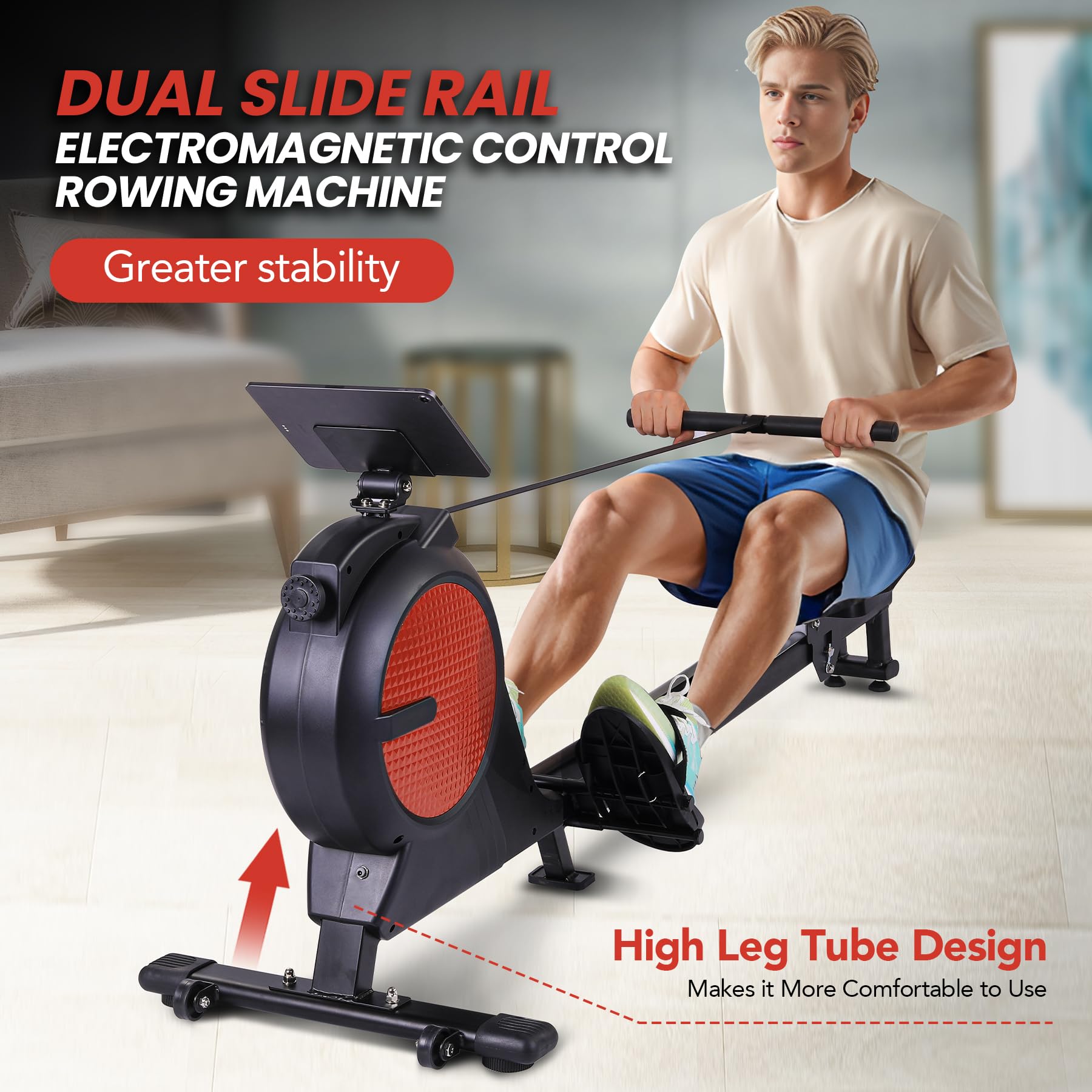 Premium Magnetic Rowing Machine for Home - 350 LB Weight Capacity, 32-Level Quiet Resistance, Dual Slide Rail System with Fitness App Connectivity - Perfect for Home Gym, Full-Body Workout & Cardio Training