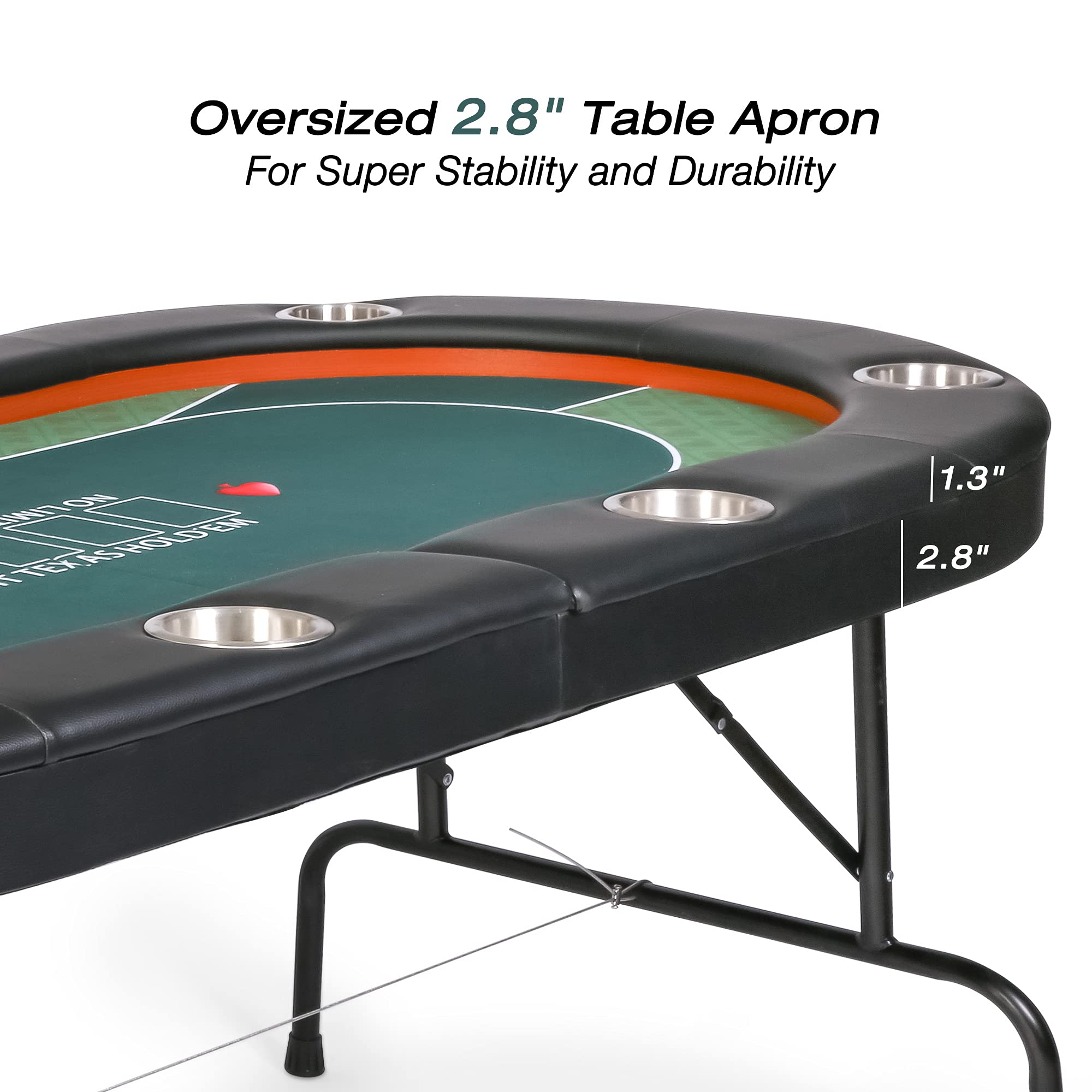 Premium Foldable Poker Table for 8 Players - Upgraded Padded Rails & Stainless Steel Cup Holders - Texas Holdem Blackjack Casino Game Table - No Assembly Required - Perfect for Home Game Nights & Casino-Themed Parties