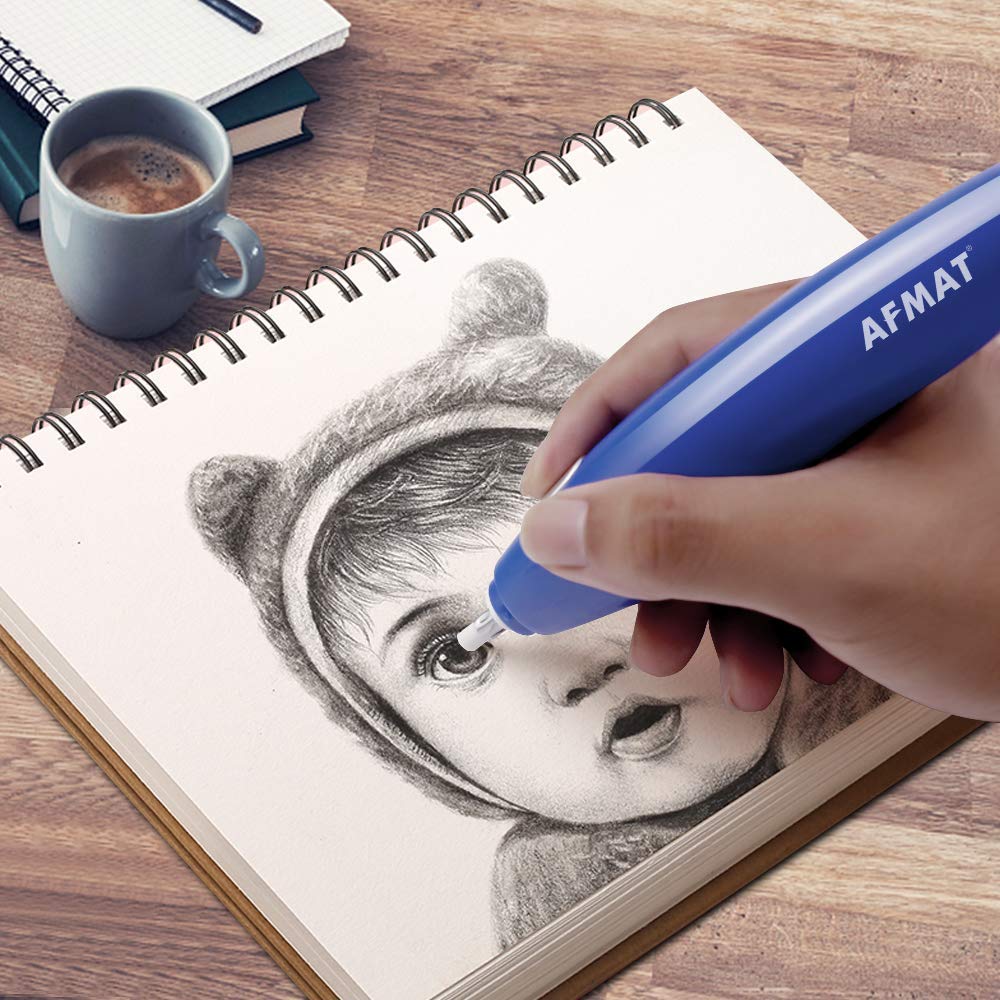 Rechargeable Electric Eraser with 140 Refills - Professional Detail Eraser Tool for Artists, Drafting, Drawing & Sketching | Perfect for Architectural Plans, Painting & Precision Work (Blue)