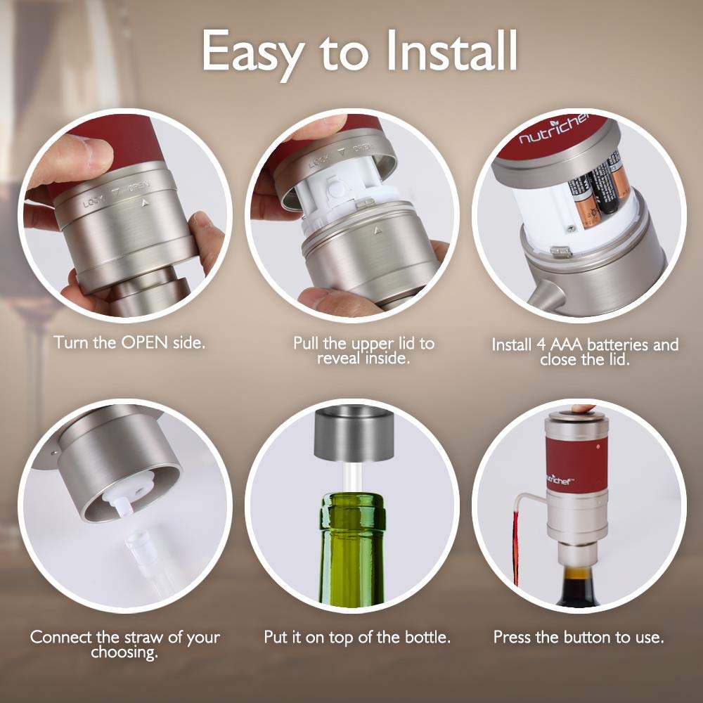 NutriChef Automatic Electric Wine Aerator & Dispenser with Metal Decanter Spout - Perfect for Red and White Wine - Ideal for Home Bars, Dinner Parties & Wine Tasting Events