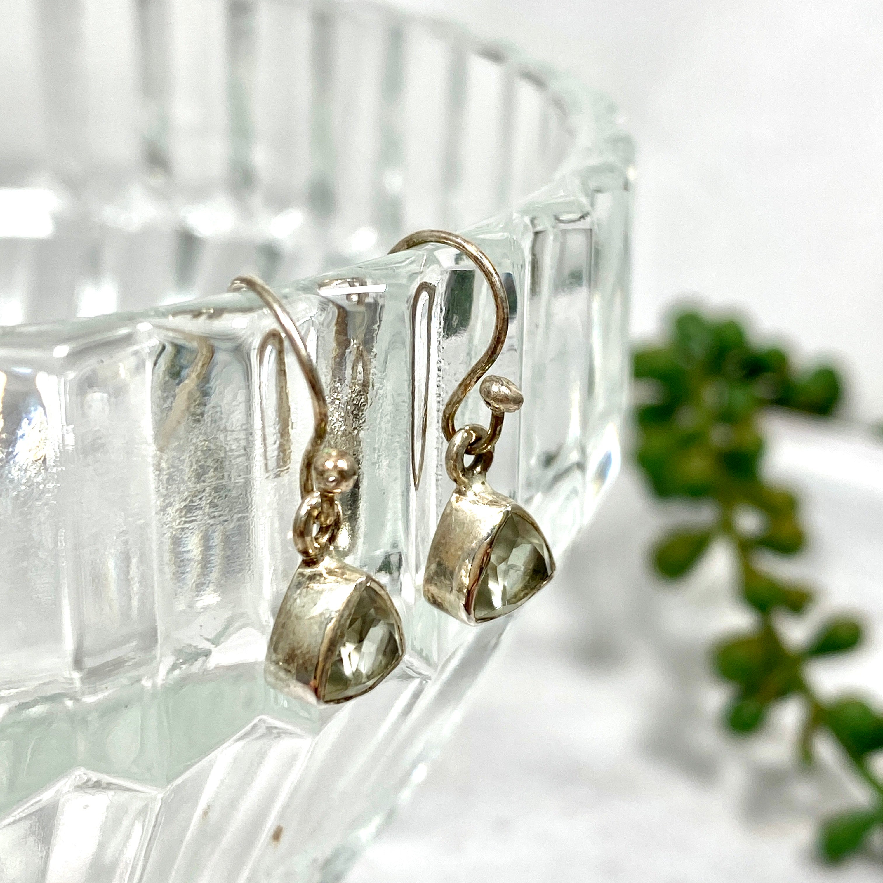 Clear Quartz Petite Triangular Faceted Earrings R2363 CQT - Elegant & Dainty Crystal Jewelry for Women, Perfect for Parties, Weddings & Everyday Wear