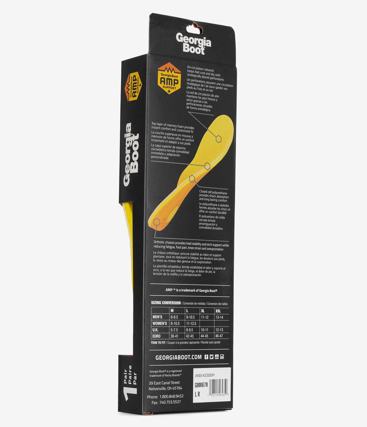 Georgia Boot AMP Support Plus Insole - Comfortable Orthotic Shoe Inserts for Men & Women - All-Day Support for Work Boots, Hiking & Standing Jobs
