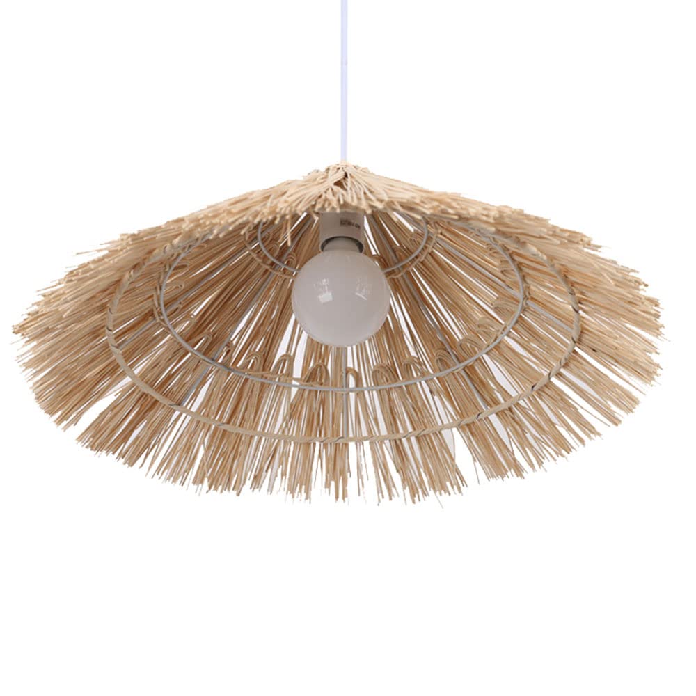 Hand-Woven Rattan Straw Hat Pendant Light - Bamboo Chandelier Ceiling Fixture with Wicker Lampshade - Boho Farmhouse Lantern for Bedroom, Restaurant, or Farm Stay Decor - Close-to-Ceiling Lighting for Cozy & Rustic Ambiance