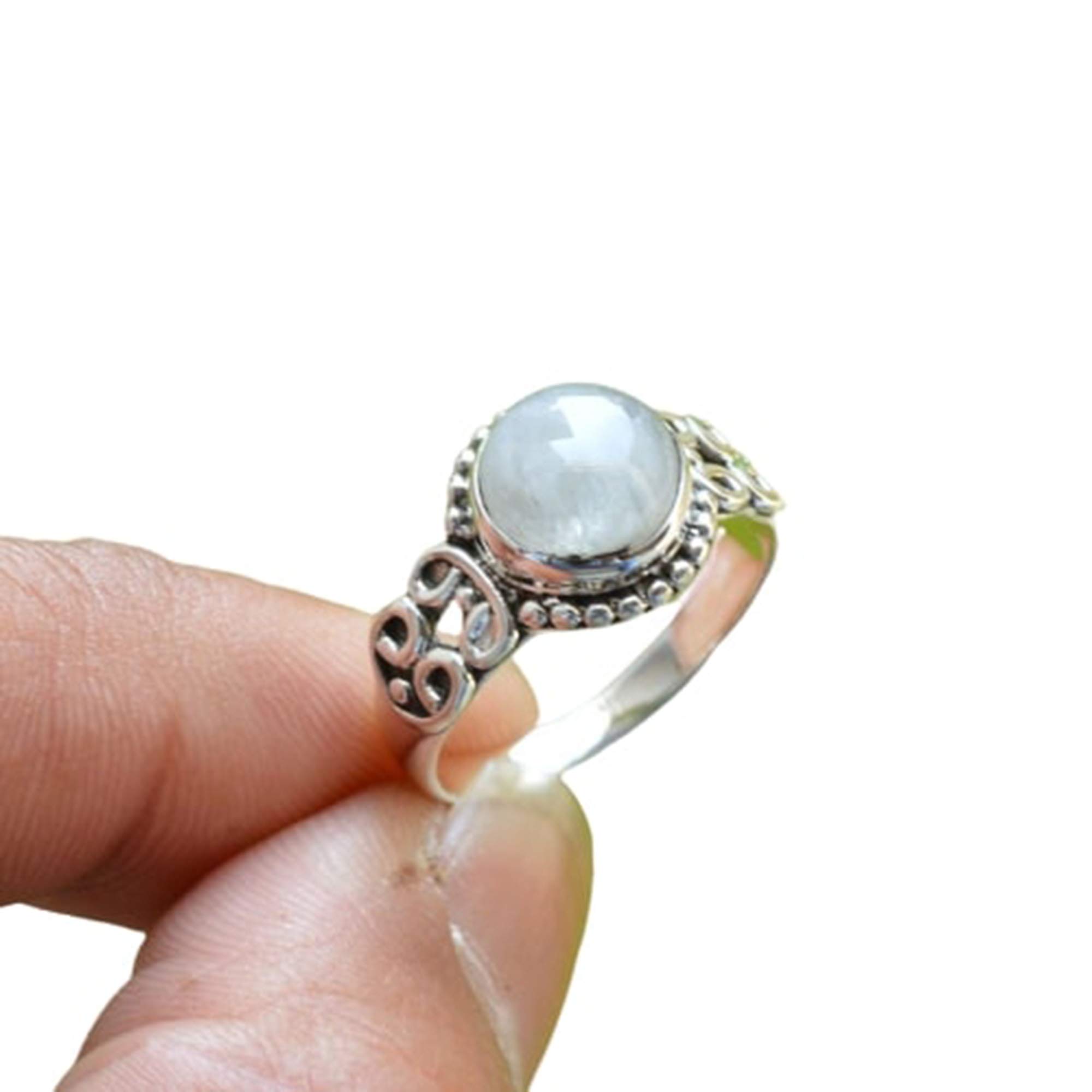 Natural Rainbow Moonstone Ring - 925 Sterling Silver Bohemian Dainty Gemstone Jewelry for Women | Minimalist Delicate Ring for Party Wear, Gift for Her, Everyday Elegance & Special Occasions