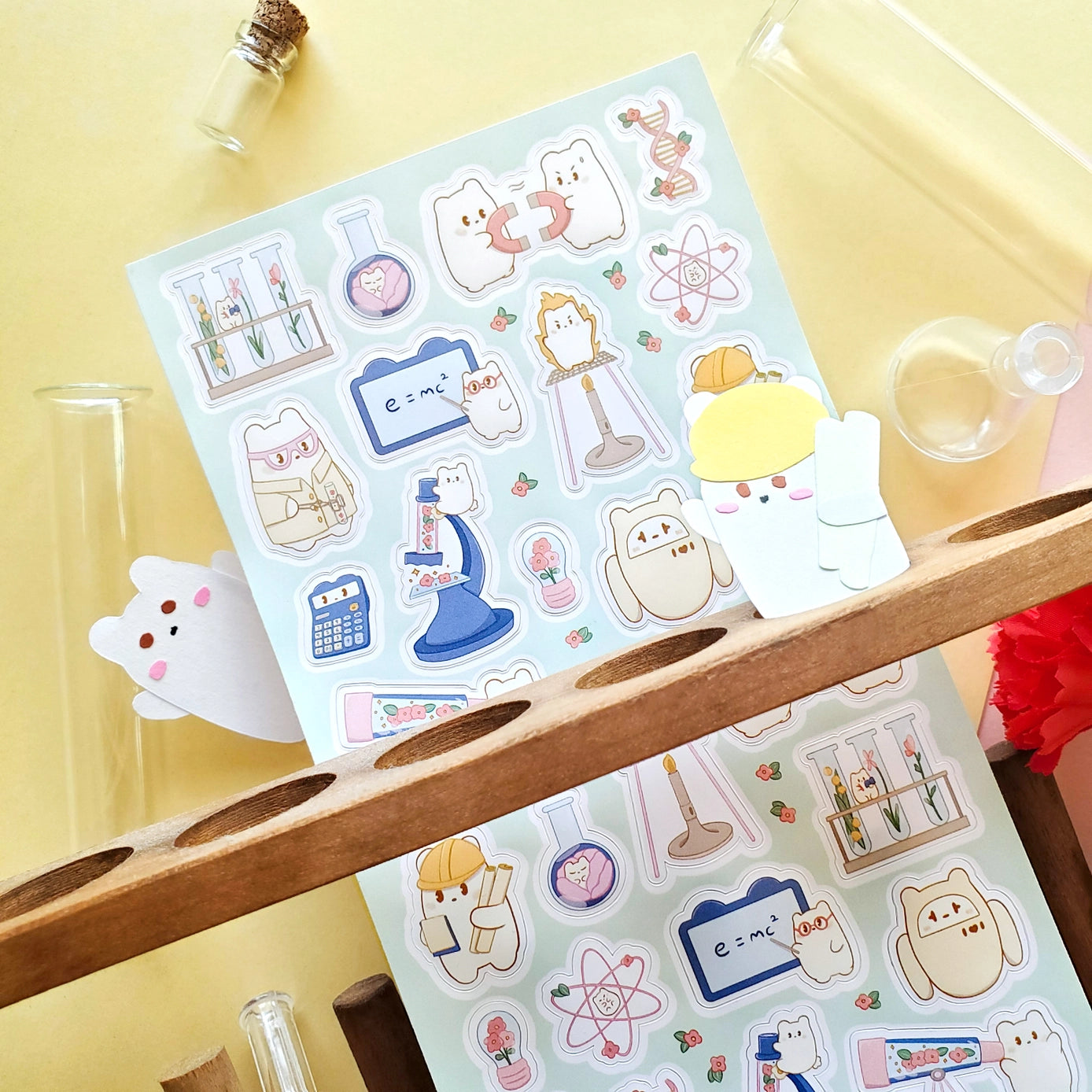 Beary Cute Science Sticker Sheet - 50+ Adorable Bear-Themed Science Stickers for Planners, Journals, Scrapbooks & DIY Projects
