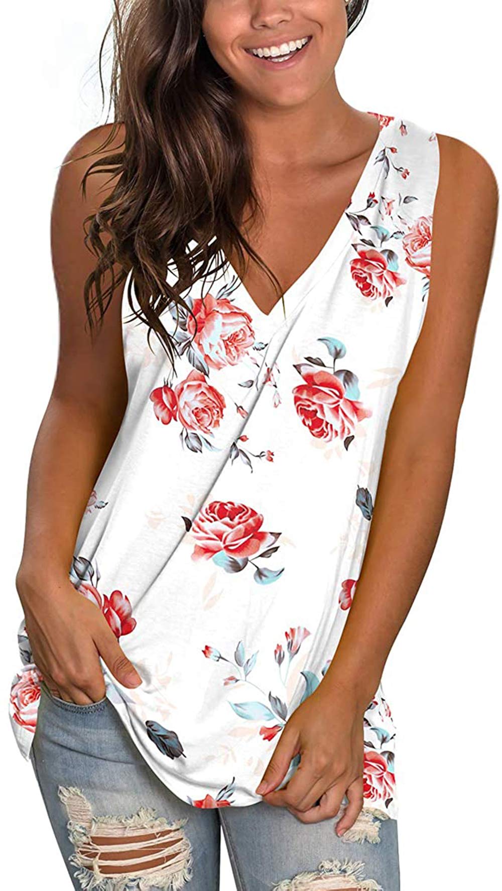 LaLaLa Women's V-Neck Casual Tank Tops - Loose Fit Sleeveless Summer Blouse - Breathable & Comfortable for Beach, Yoga, and Everyday Wear