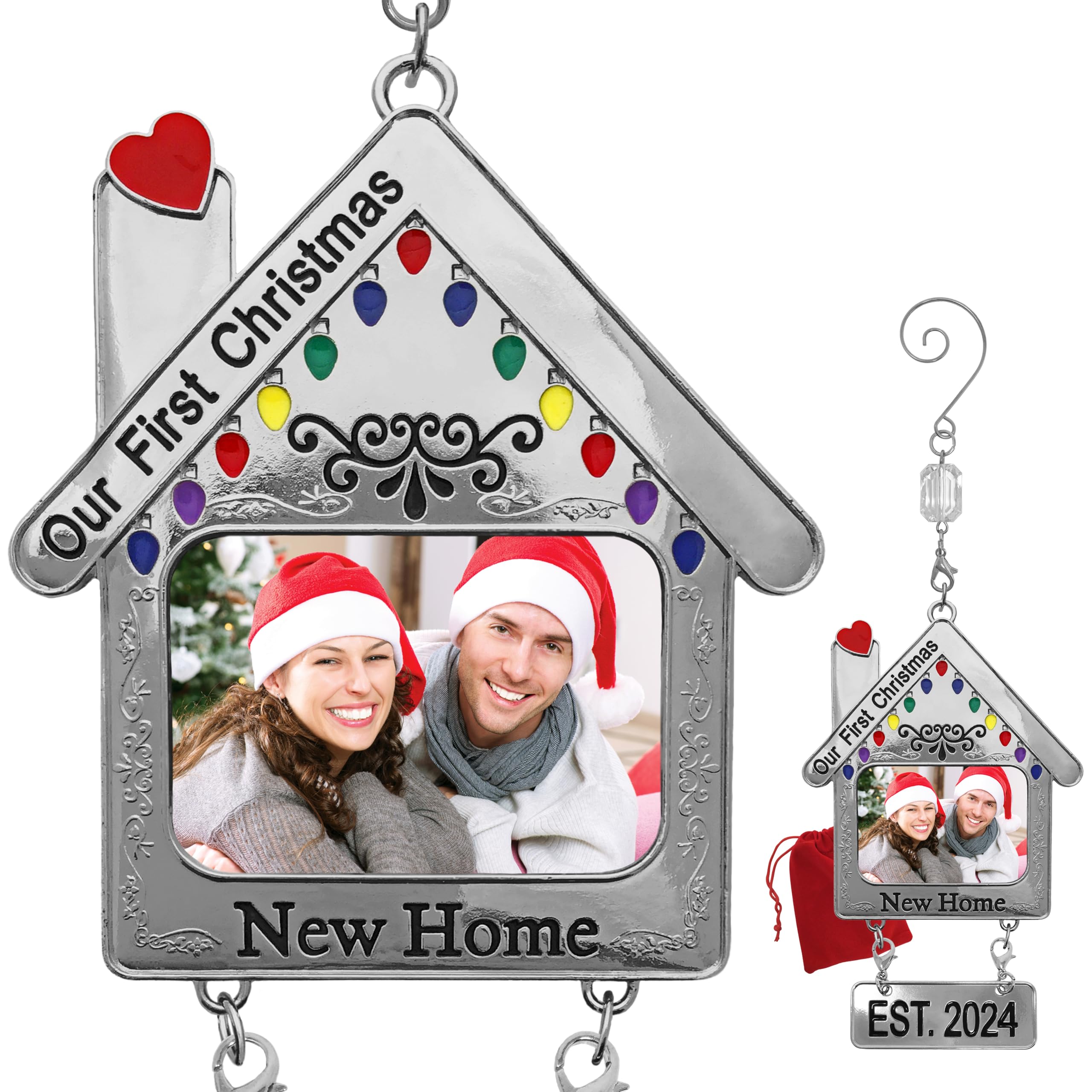 2024 Our New Home Christmas Ornament - First Christmas in New House EST. 2024 - Personalized Picture Keepsake - Housewarming Gift for New Homeowners - Includes Gift Bag - Perfect for Tree Decor & Holiday Memories