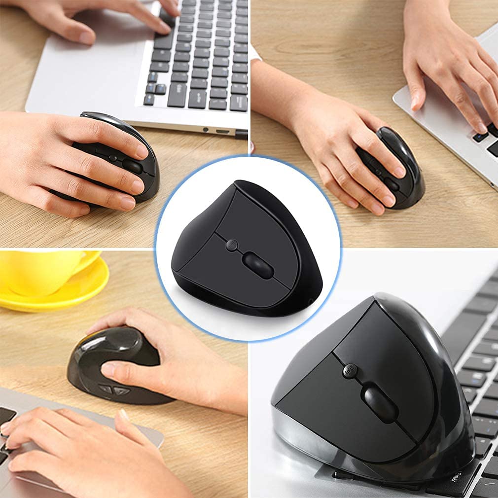 Wireless Vertical Ergonomic Mouse - Rechargeable 2.4G Silent Optical USB Mouse with Adjustable DPI (1000/1200/1600) & 6 Buttons for PC, Laptop, Desktop - Black | Perfect for Office Work, Gaming & Long Computer Sessions