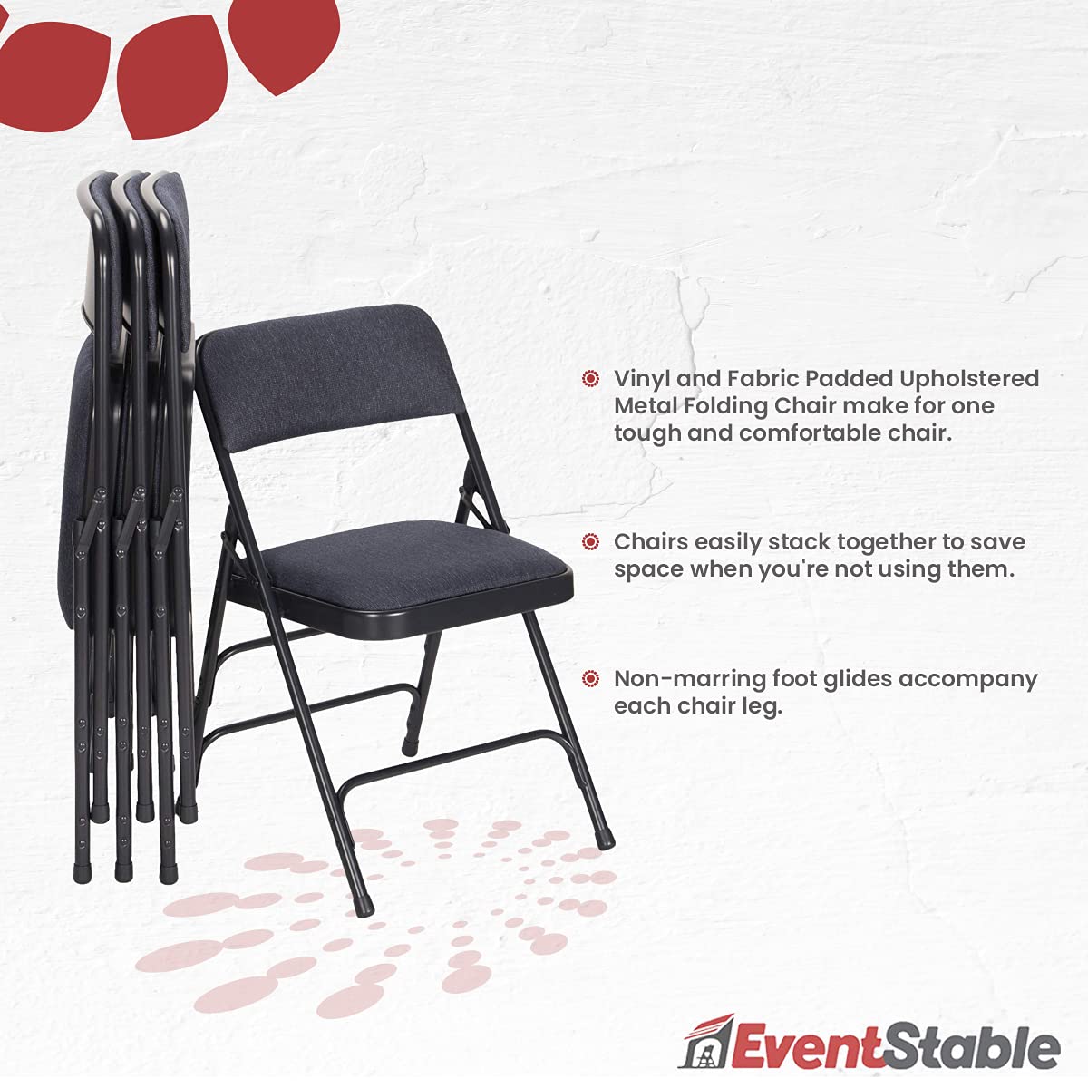 EventStable Titan Series 5-Piece Folding Card Table and Metal Chair Set - Navy Blue Fabric for Game Nights, Parties, and Outdoor Gatherings