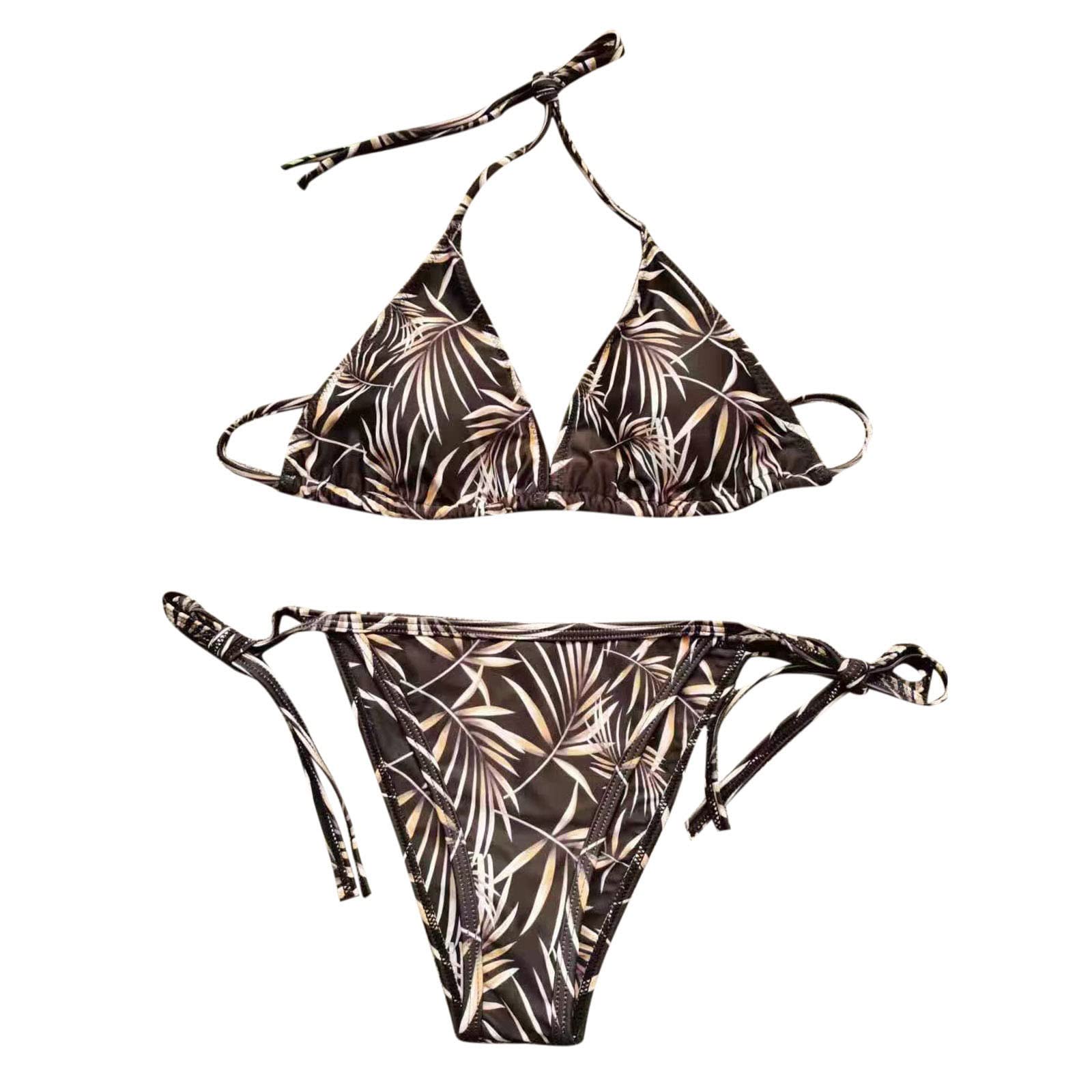 Floral Print Women's Halter Bikini Set - Triangle Tie Side Two Piece Swimsuits | Comfy Summer Swimwear for Beach Vacation & Pool Party