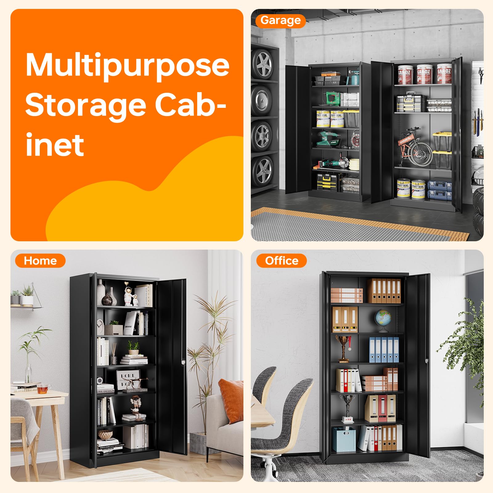 Heavy-Duty Metal Garage Storage Cabinet with Lock - 72
