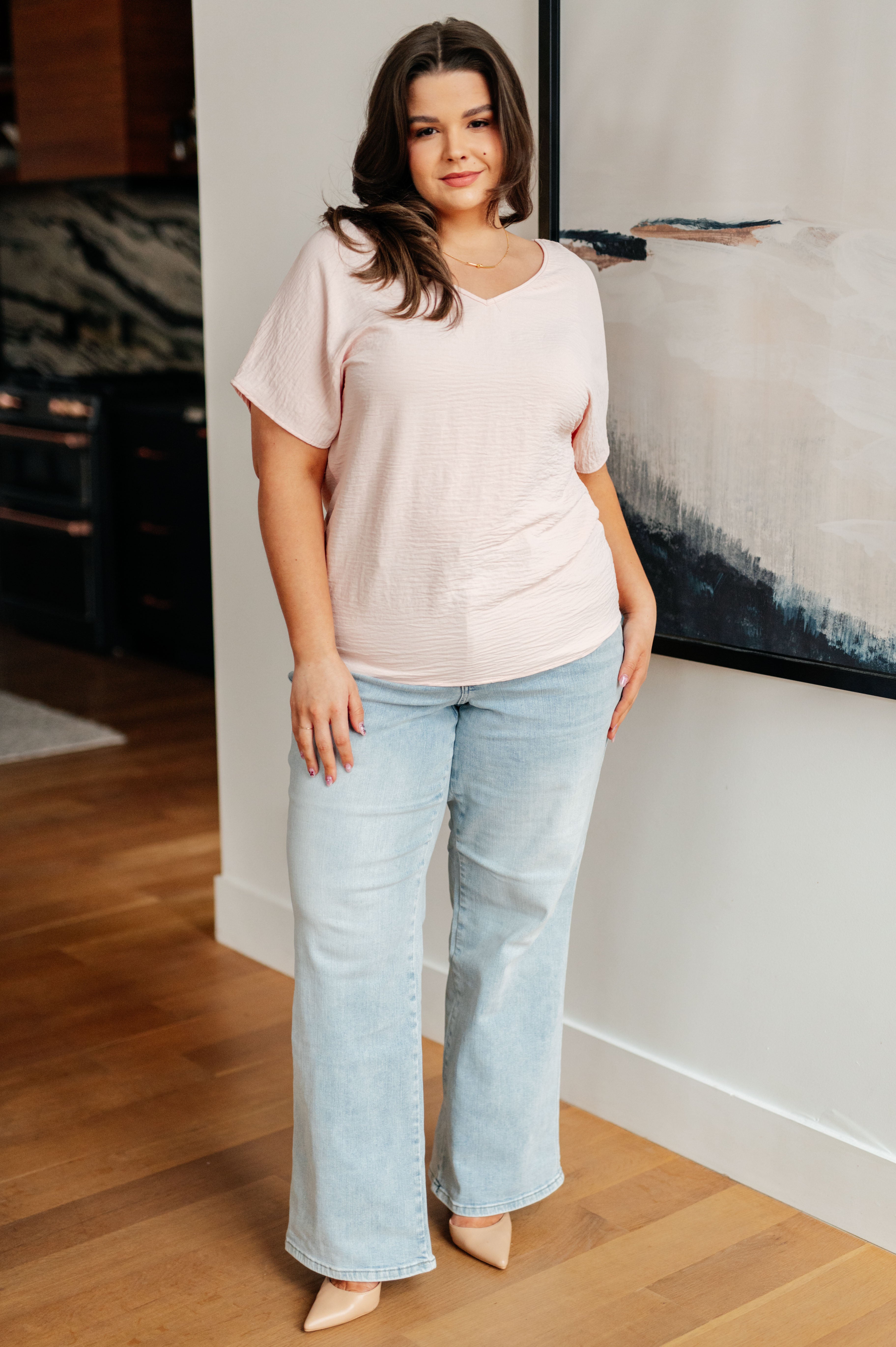 Blush V Neck Top for Women - Soft & Comfortable FAQ T-Shirt - Perfect for Casual Wear, Work & Everyday Outfits