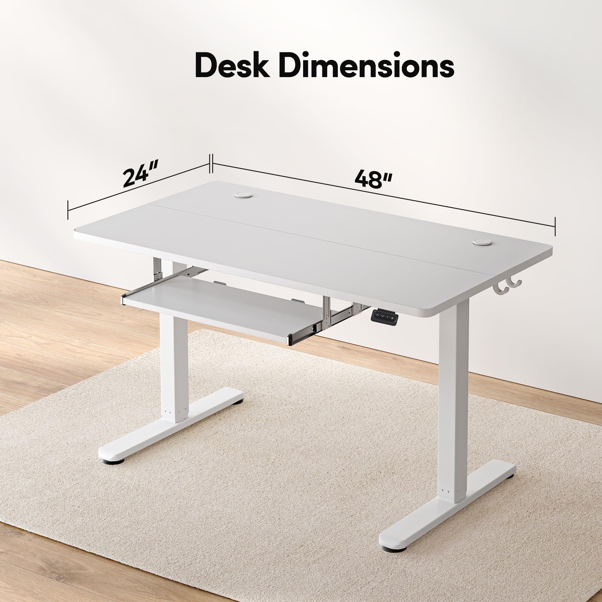 FEZIBO 48 x 24 Inches Electric Height Adjustable Standing Desk with Keyboard Tray - White Sit Stand Office Desk for Home & Workspace - Perfect for Remote Work, Gaming & Ergonomic Computing Setup
