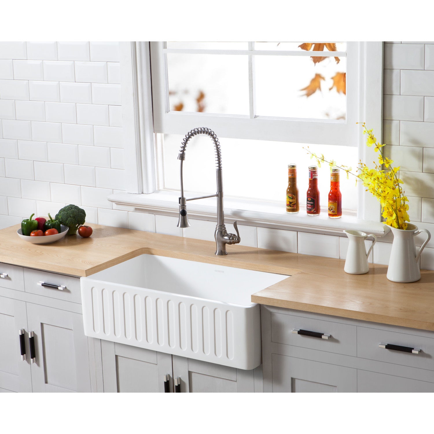 Arcticstone GKFA331810RM 33-Inch Matte White Farmhouse Kitchen Sink - Solid Surface Apron Front Single Bowl with Strainer - Perfect for Modern Farmhouse, Rustic & Contemporary Kitchens