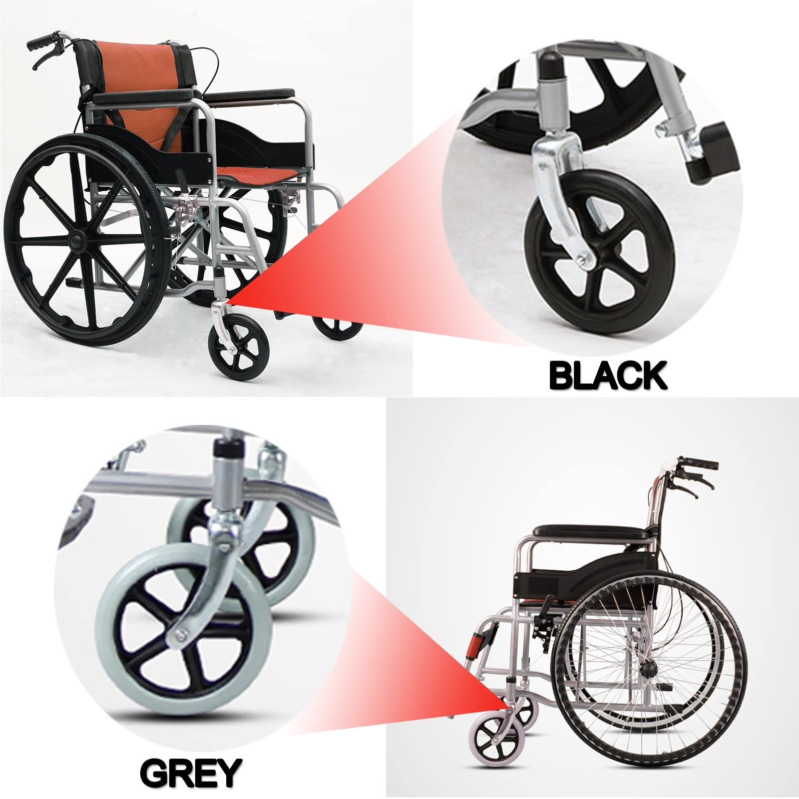 Universal Wheelchair Front Wheels Replacement - 2 Pcs Solid 6