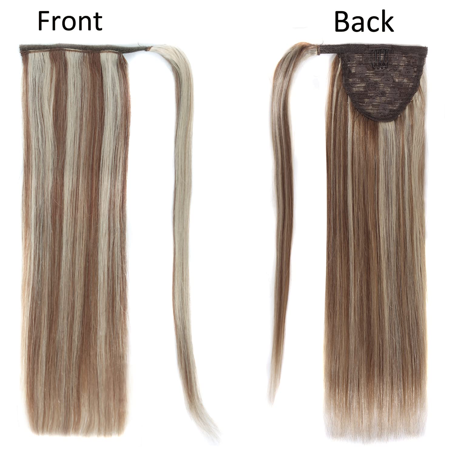 Ugrace 22 Inch Blonde Ponytail Hair Extension - Clip-In Human Hair Ponytail for Women | Remy Straight Highlight P10/613 Wrap Around Long Ponytail Hairpiece | Perfect for Parties, Weddings & Daily Styling