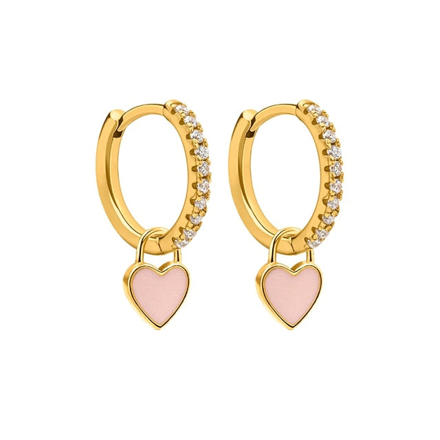 Colorful Enamel Heart Charm Drop Earrings for Women - Dainty Valentine's Day Gift, Date Night Jewelry, Bridesmaid Accessories