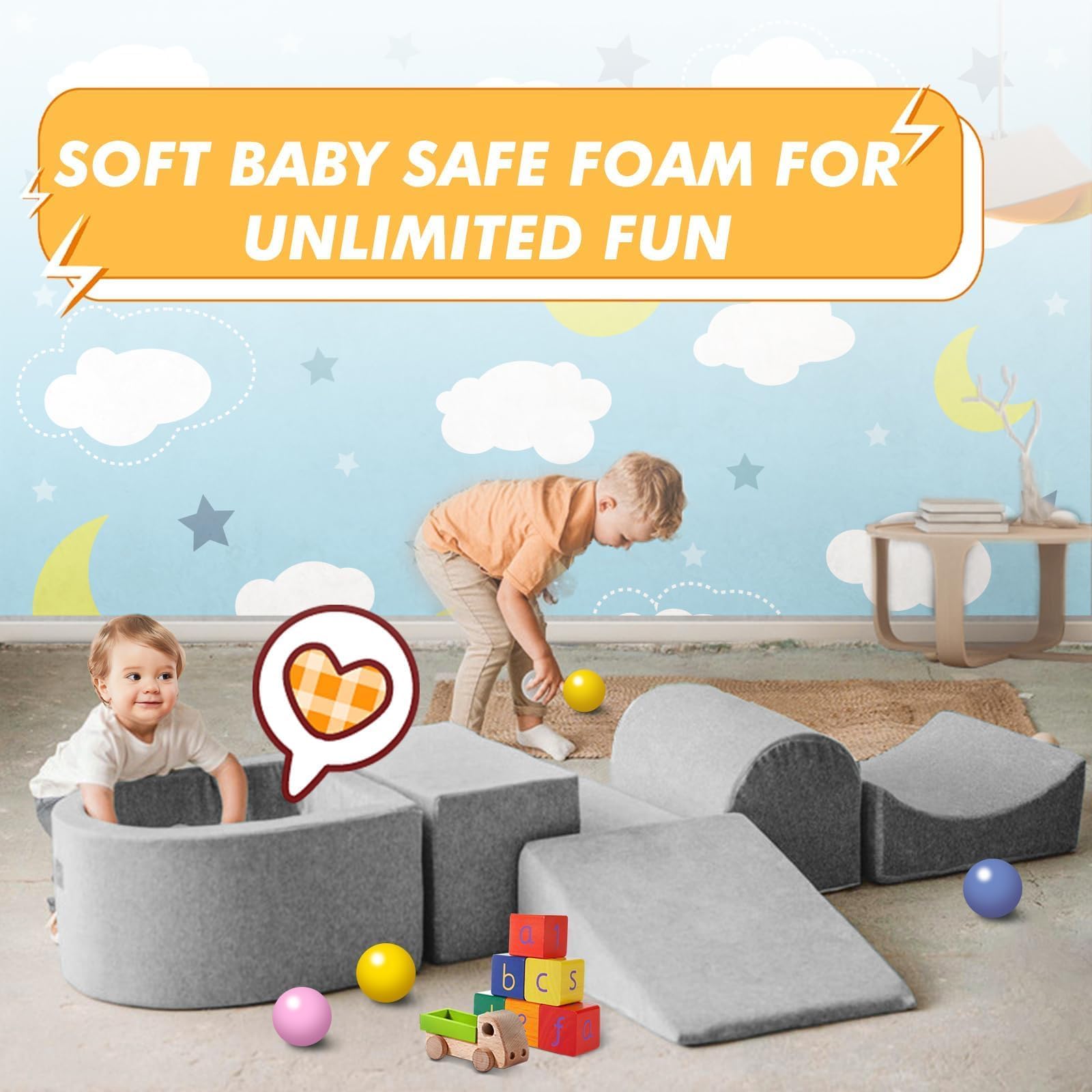 **Hoopyosms Foam Climbing Blocks for Toddlers – Soft Play Gym Set with 4 Blocks & Ball Pit (Balls Included) – Indoor Crawling, Sliding & Play for Kids – Perfect for Playrooms, Daycares & Safe Toddler Activities**