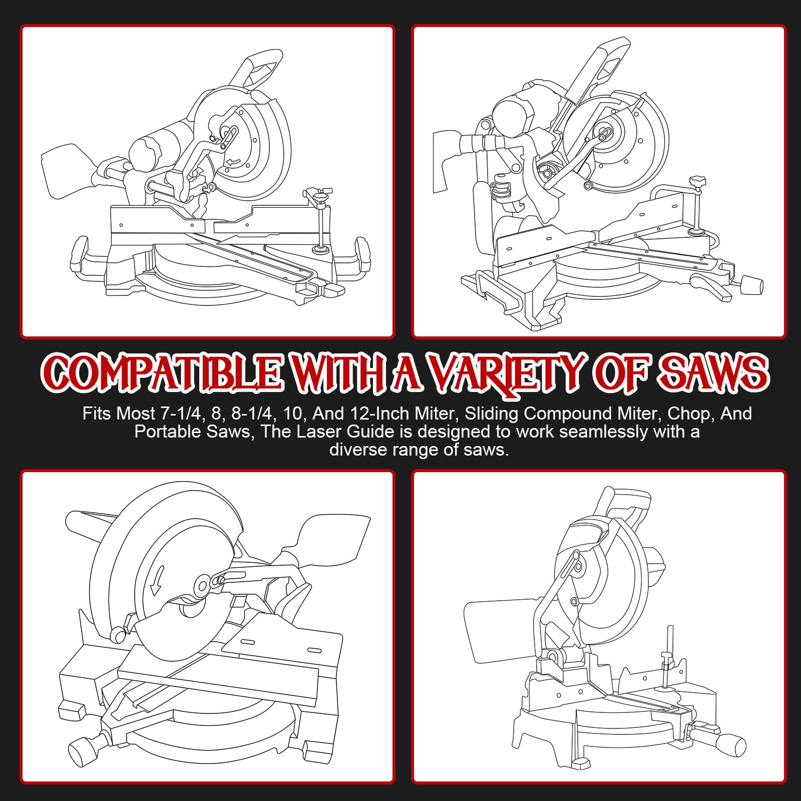 Laser Guide for Miter Saw - Compatible with Dewalt, Bosch, Ryobi & Makita Miter Saws - Auto-Rotating Laser for Sliding & Compound Miter Saws - Precision Cutting Tool for Woodworking & DIY Projects