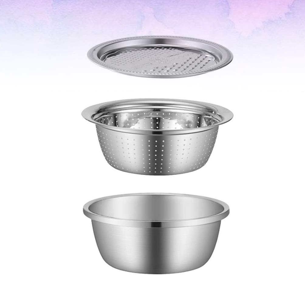 3-Piece Vegetable Cutter Set - Stainless Steel Drain Basket, Grater & Chopper with Food Strainer - Fruit Colander & Veggie Spiralizer (Size S) - Perfect for Salad Prep, Meal Kits & Healthy Cooking