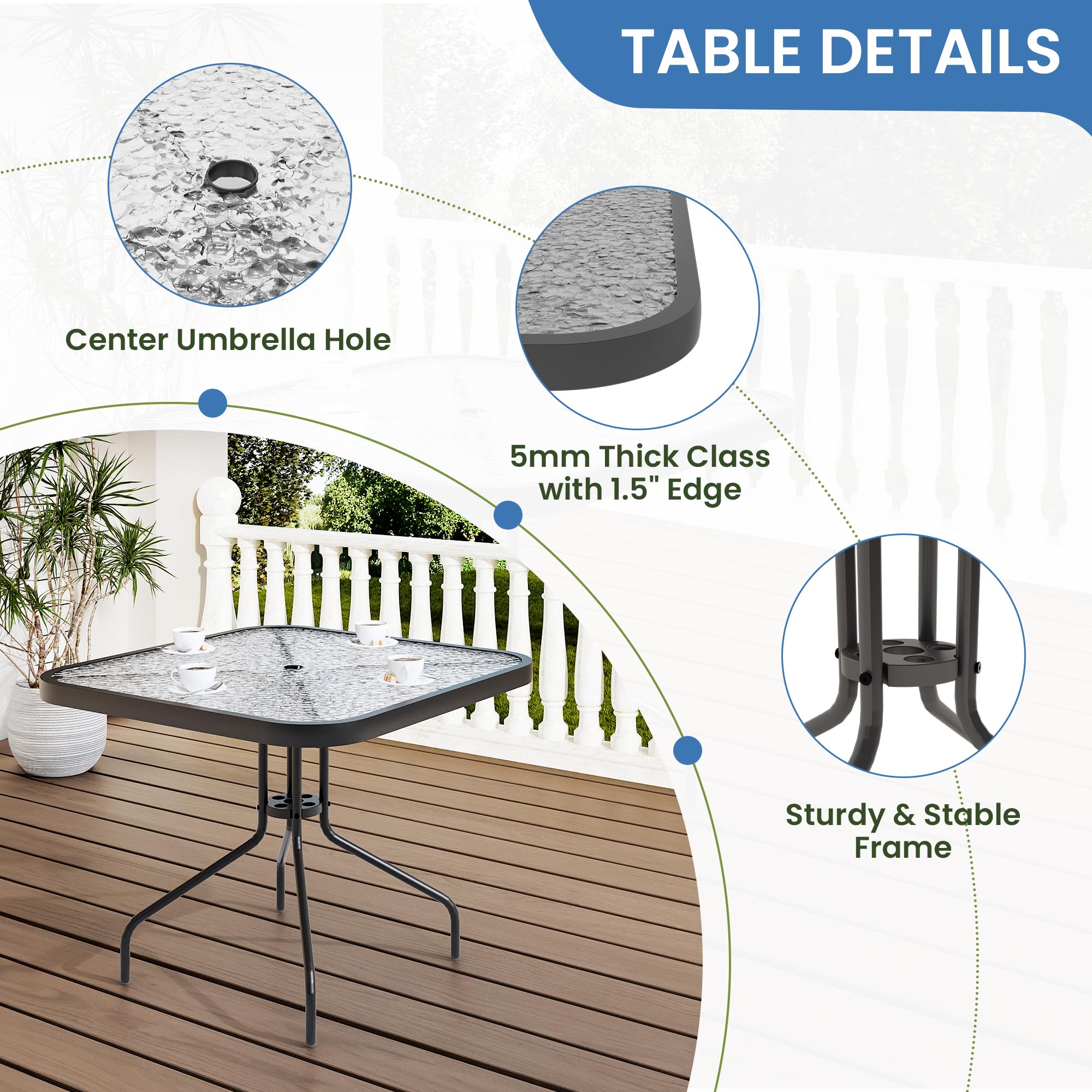 UDPATIO 5-Piece Patio Dining Set with Outdoor Chairs & Square Table - Breathable Fabric & Alloy Steel Frame for Backyard, Porch, Garden, Poolside (Black) | Perfect for Outdoor Entertaining & Relaxation