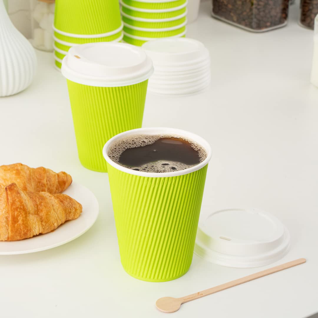 Restaurantware 12oz Insulated Coffee Cups with Lids - 200 Pack Eco-Friendly Ripple Wall Hot Cups | Leakproof & Non-Slip Disposable Paper Cups for Coffee, Tea, Hot Cocoa & Lattes | Perfect for Cafes, Offices & Catering Events