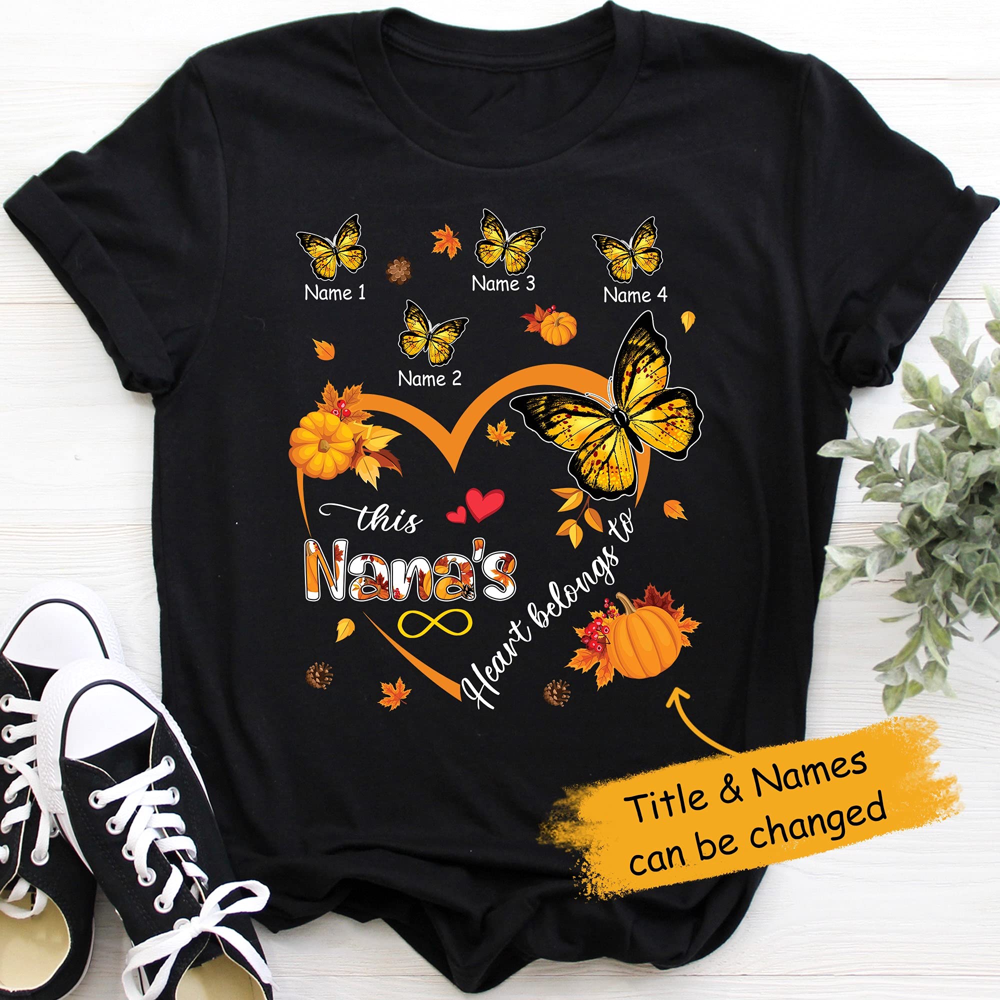 Custom Thankful Grandma Pumpkin Shirt with Butterflies - Fall Season Gifts for Grandmothers - Perfect for Thanksgiving, Family Gatherings & Autumn Photoshoots