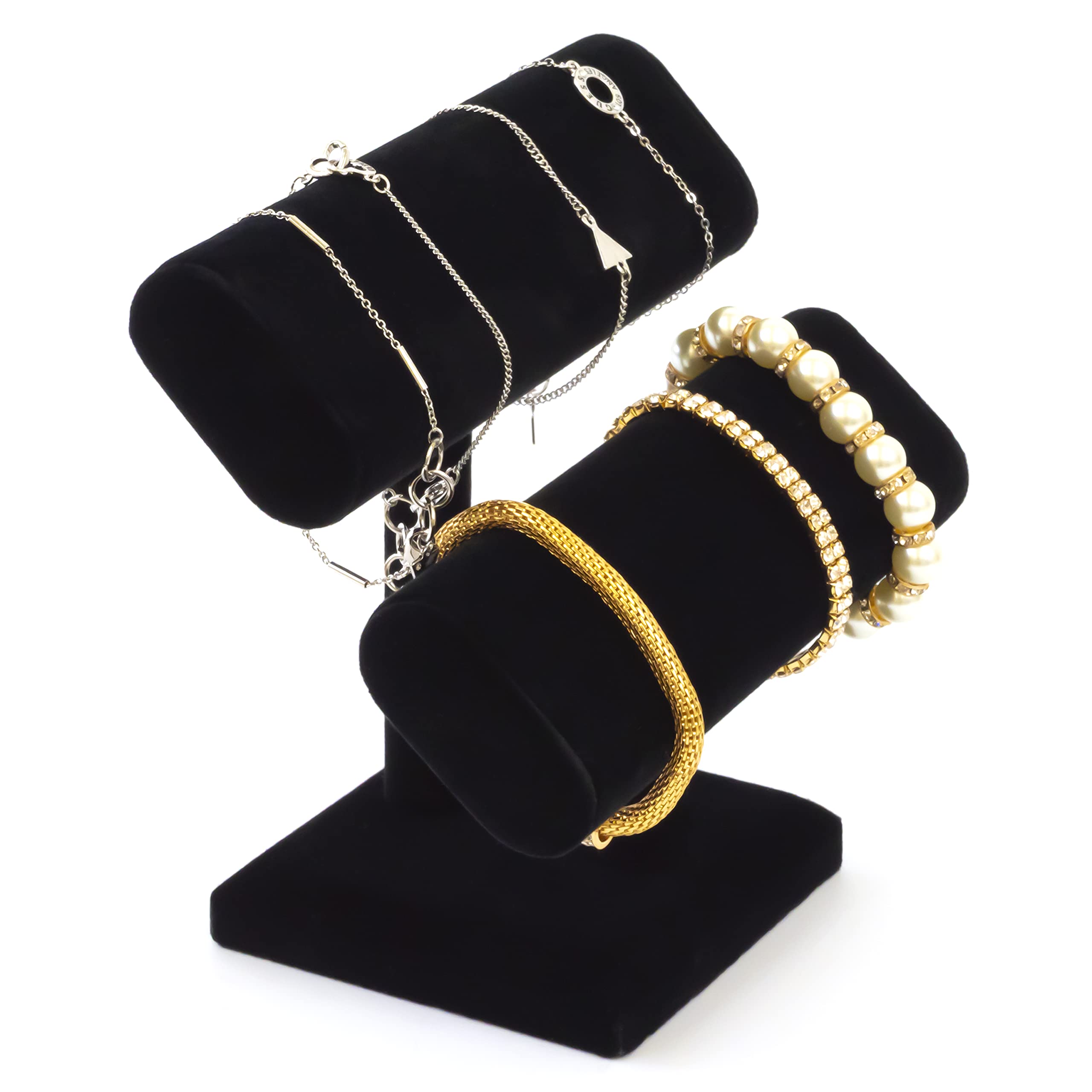 Black Velvet Double T-Bar Jewelry Display Stand for Bracelets, Necklaces, Watches & Bangles - Elegant Jewelry Organizer for Retail Stores, Boutiques & Home Decor (1-Pack, Black)
