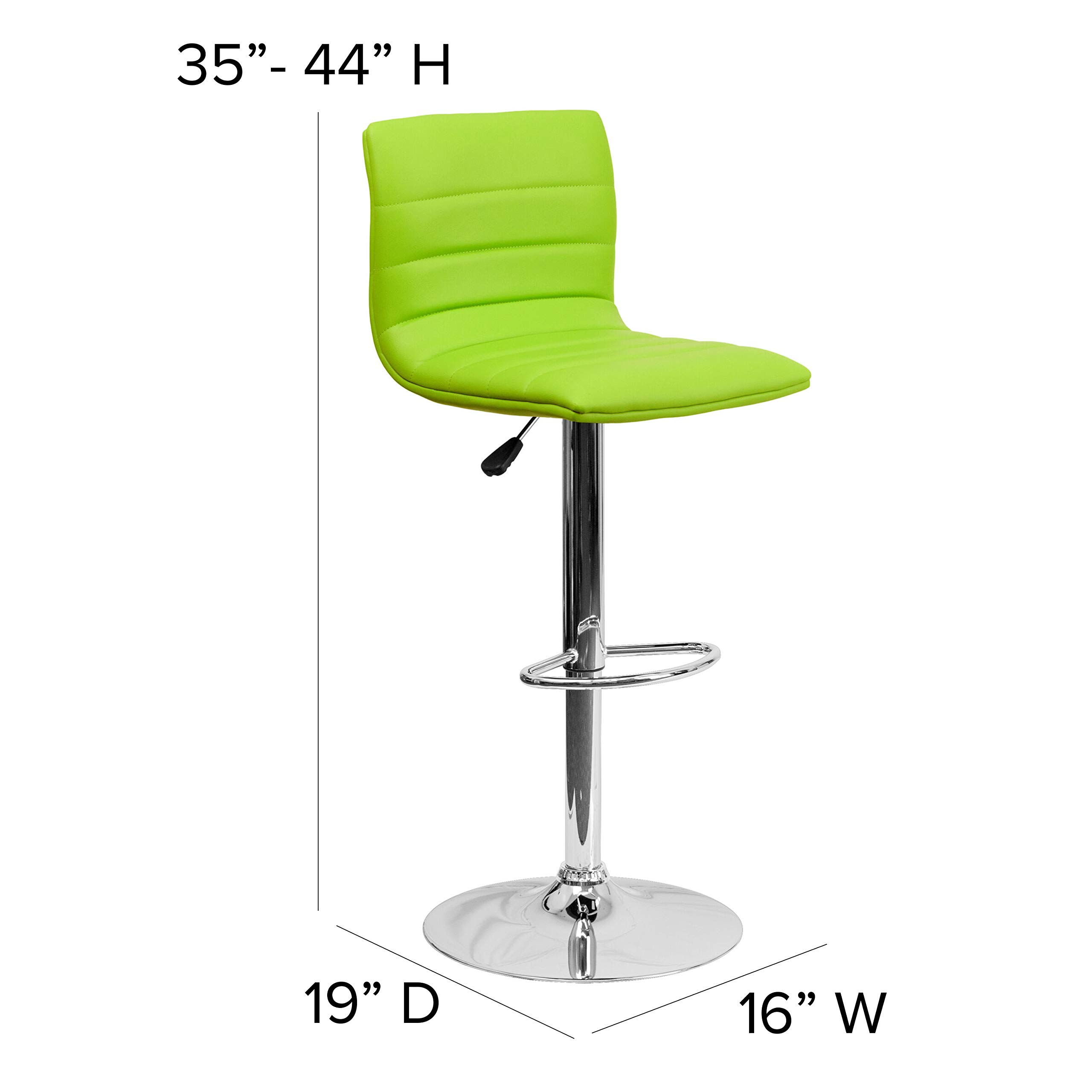 2 Pack Adjustable Height Green Vinyl Bar Stools with Horizontal Stitch Back - Perfect for Kitchen Island, Breakfast Nook & Home Bar Decor