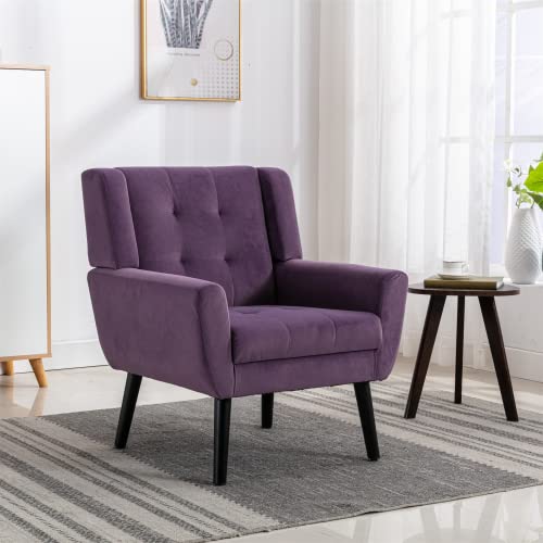 Modern Upholstered Accent Chair with Button Tufted Design & Black Legs - Lavender Purple Linen Fabric Armchair for Living Room, Bedroom & Home Decor | Perfect for Reading Nook, Lounge Area or Office Space
