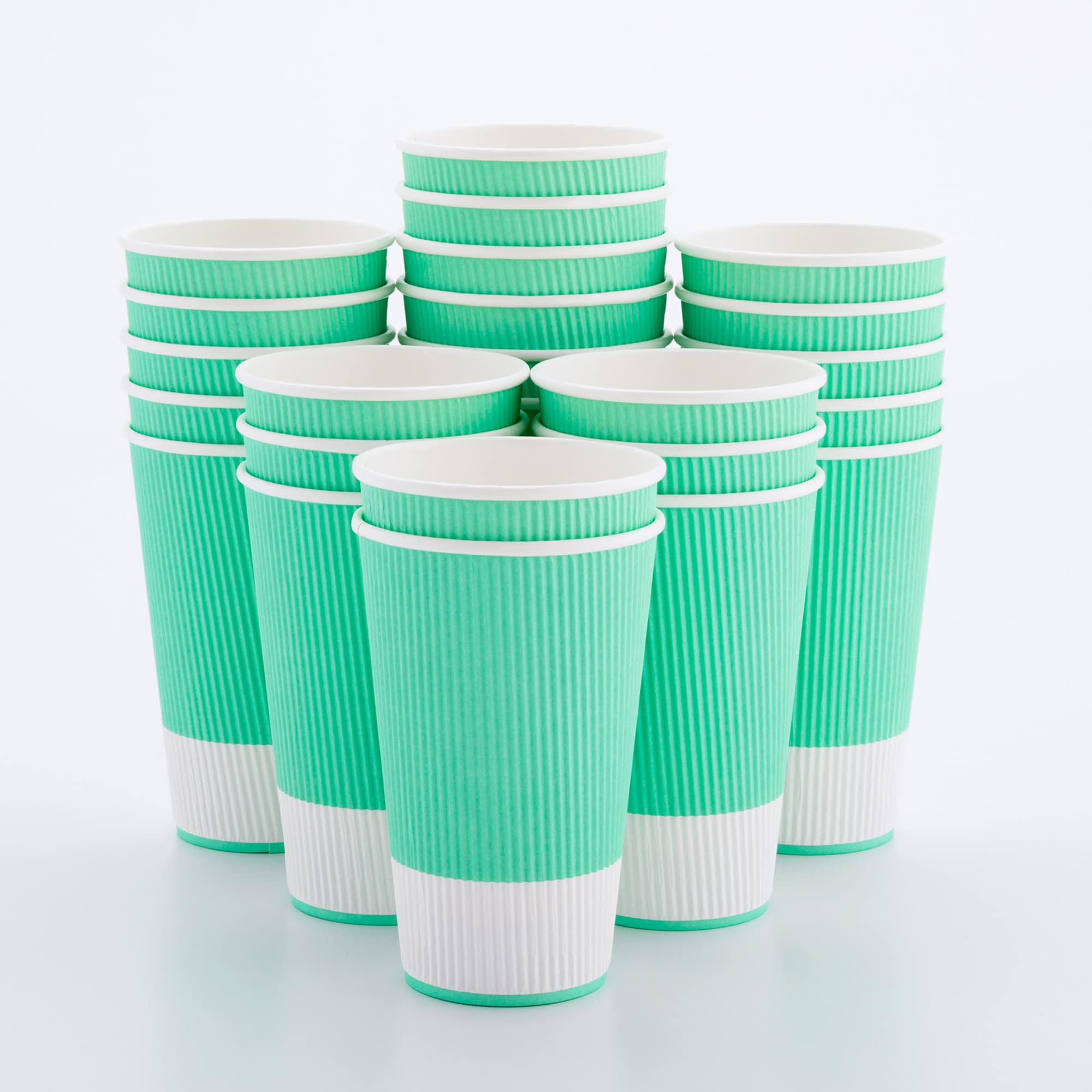 Insulated Paper Coffee Cups with Ripple Wall - 16 oz Light Green Disposable Cups (500 Count) - Perfect for Coffee Shops, Offices & Catering Events - Matching Lids Sold Separately (Model: RWA0360B, RWA0360W, RWA0328LG, RWA0328GR, RWA0328HP, RWA0283W, RWA0283B)