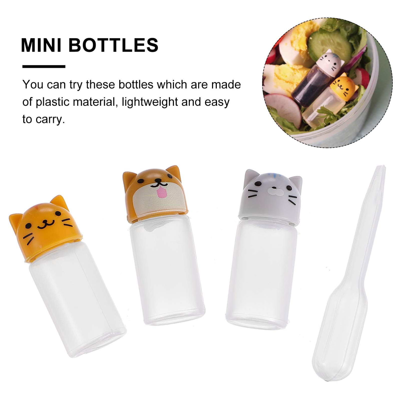 3Pcs Mini Sauce Squeeze Bottles for Lunch Box - Cute Cat & Dog Shaped Ketchup Condiment Bottles with Dropper | Portable Dressing Dispensers for Bento Box, Picnics, BBQs & Home Kitchen Use