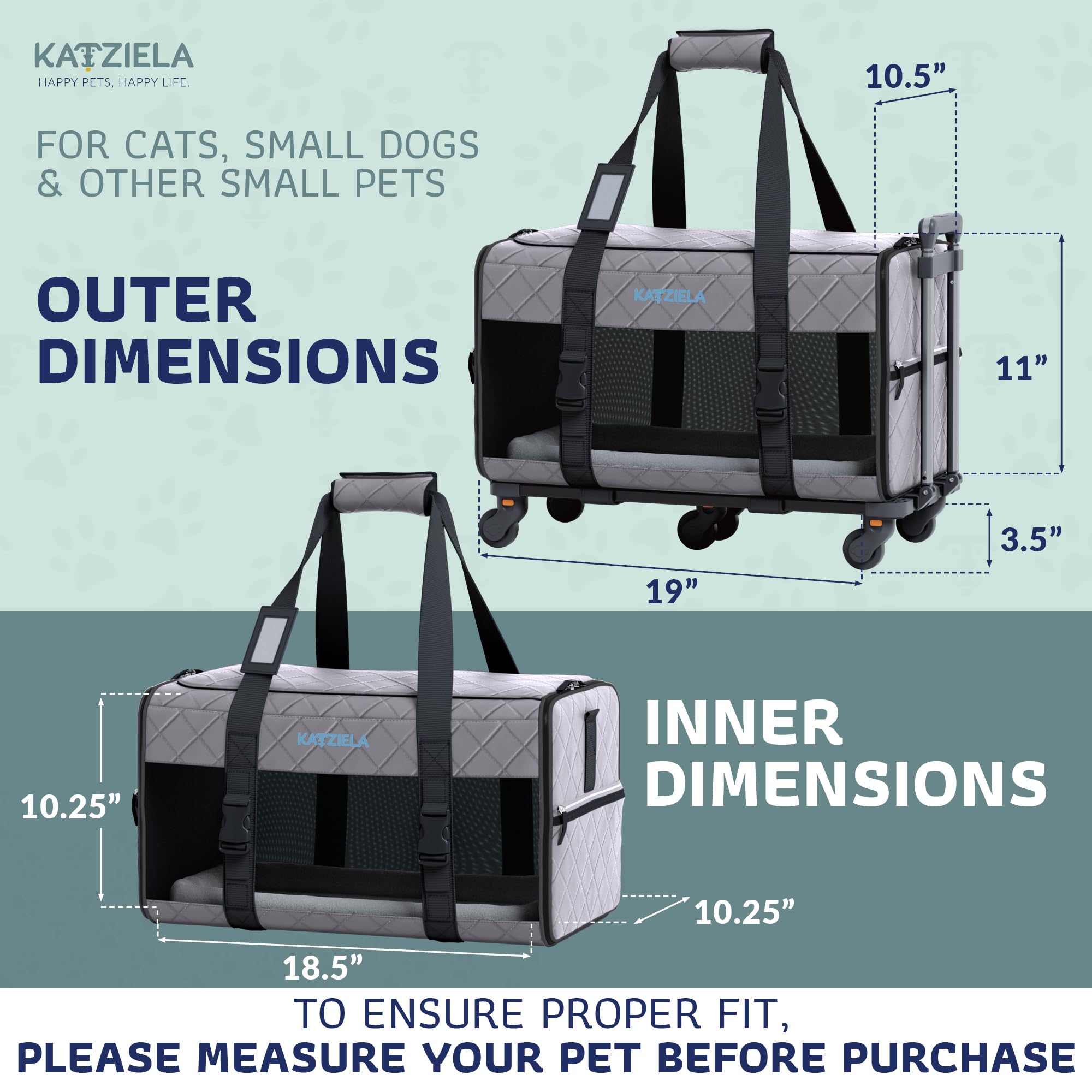 TSA Approved Airline Pet Carrier with Wheels for Small to Medium Dogs & Cats - Lightweight Rolling Dog Carrier for Air Travel - Dark Grey Pet Travel Bag for Cabin & Car Use