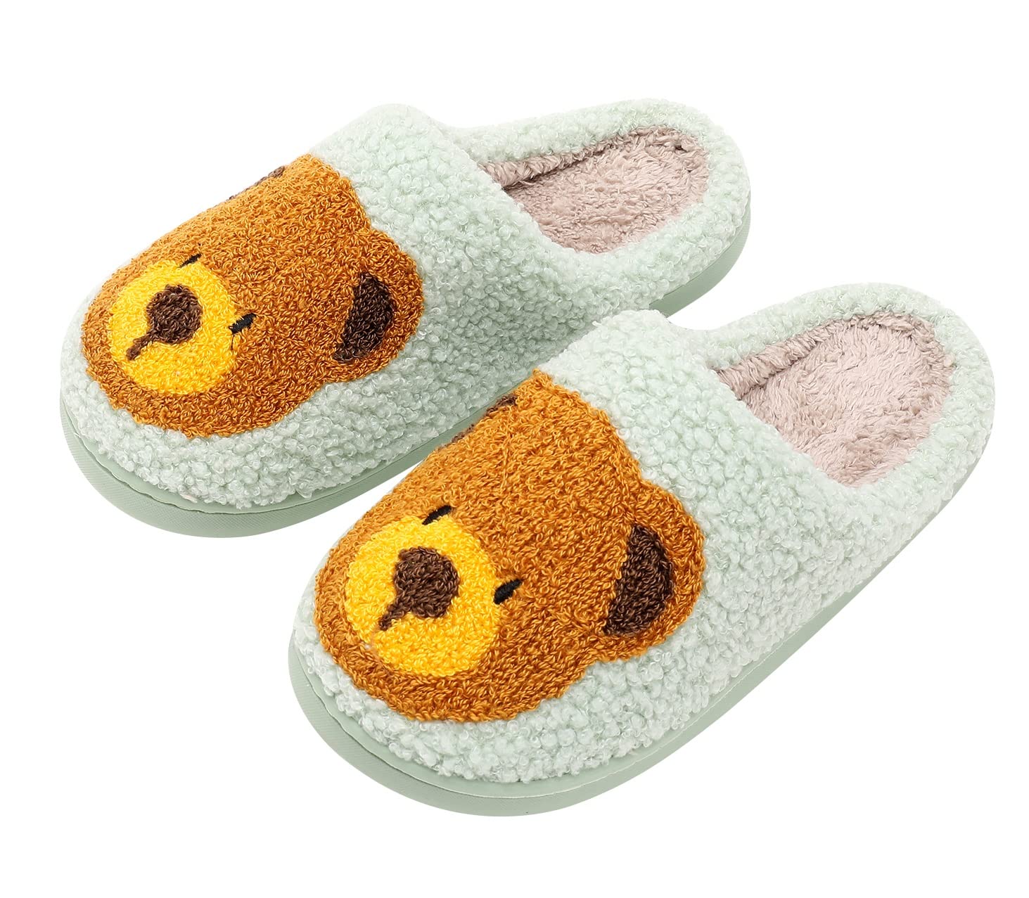 TYFLOVE Smiley Face Plush Slippers for Women, Men & Kids - Cozy Fuzzy House Shoes with Warm Fleece Lining - Soft Slip-On Indoor/Outdoor Slippers for Winter, Home, Office & Gifts