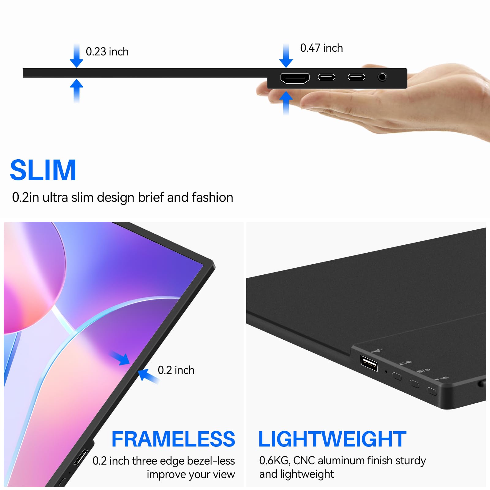 14 Inch Portable Touchscreen Monitor - 1200P FHD IPS HDR Gaming Display, Ultra Slim Bezel-Less Design with Built-in Speakers, VESA Mount Compatible for Laptop, Mac, PC, Xbox, PS5, Nintendo Switch - Perfect for Travel, Work & Gaming