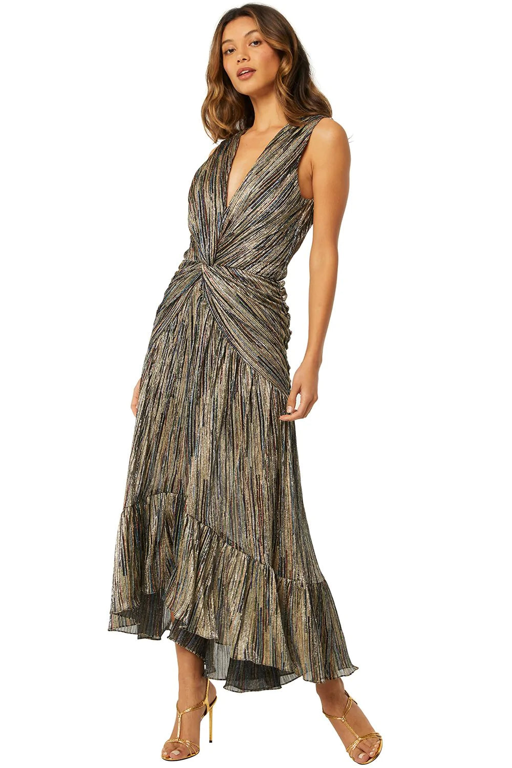 Ava Metallic Stripe Dress for Women - Elegant Party & Evening Wear for Special Occasions