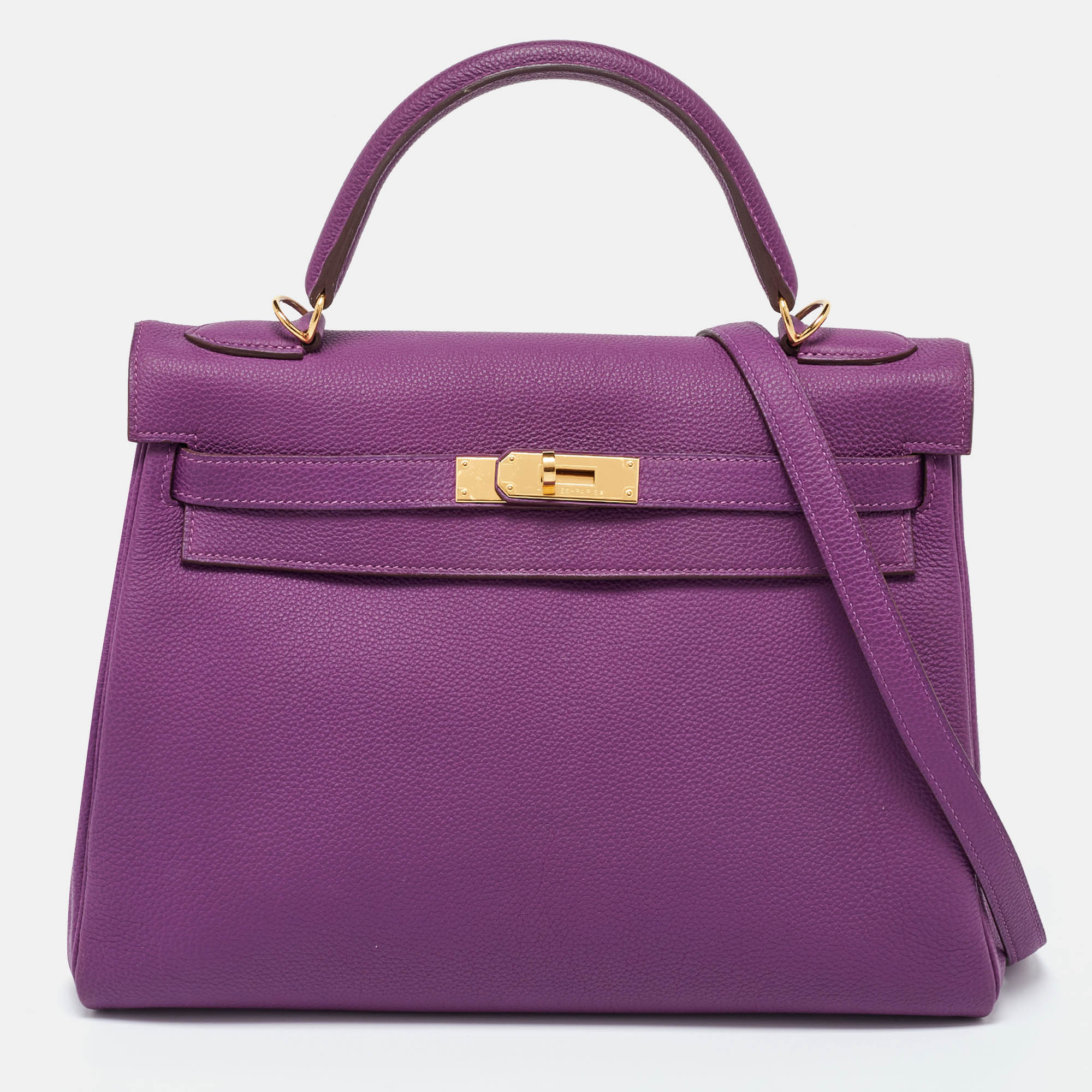 Luxury Anemone Novillo Leather Kelly Retourne 32 Handbag with Gold Finish - Perfect for Work, Evening Events & Special Occasions