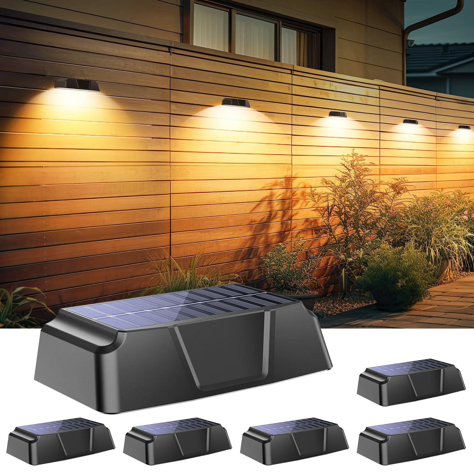 Brightown Solar Fence Lights Outdoor - 6 Pack Waterproof IP65 Solar Lights with Warm White, Cool White & 7 RGB Colors | Solar Deck Lights for Patio, Yard, Steps, Garden & Pathway Lighting | Energy-Efficient Outdoor Solar Lighting for Decoration & Safety