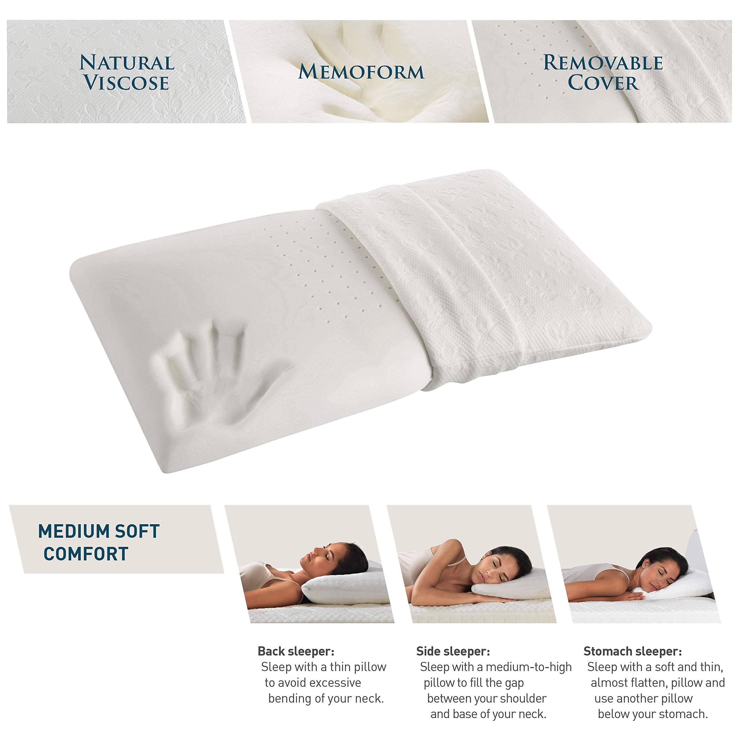 Magniflex Classico Standard Memory Foam Pillow - Soft Hypoallergenic Pillow for Side, Back & Stomach Sleepers - Italian Made Luxury Bedding for Home, Hotel & Travel Use